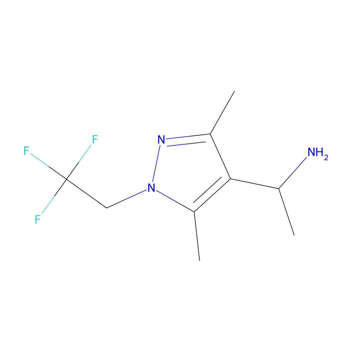 1-[3,5-dimethyl-1-(2,2,2-trifluoroethyl)-1H-pyrazol-4-yl]ethan-1-amine molecular structure, CAS 1343793-69-0