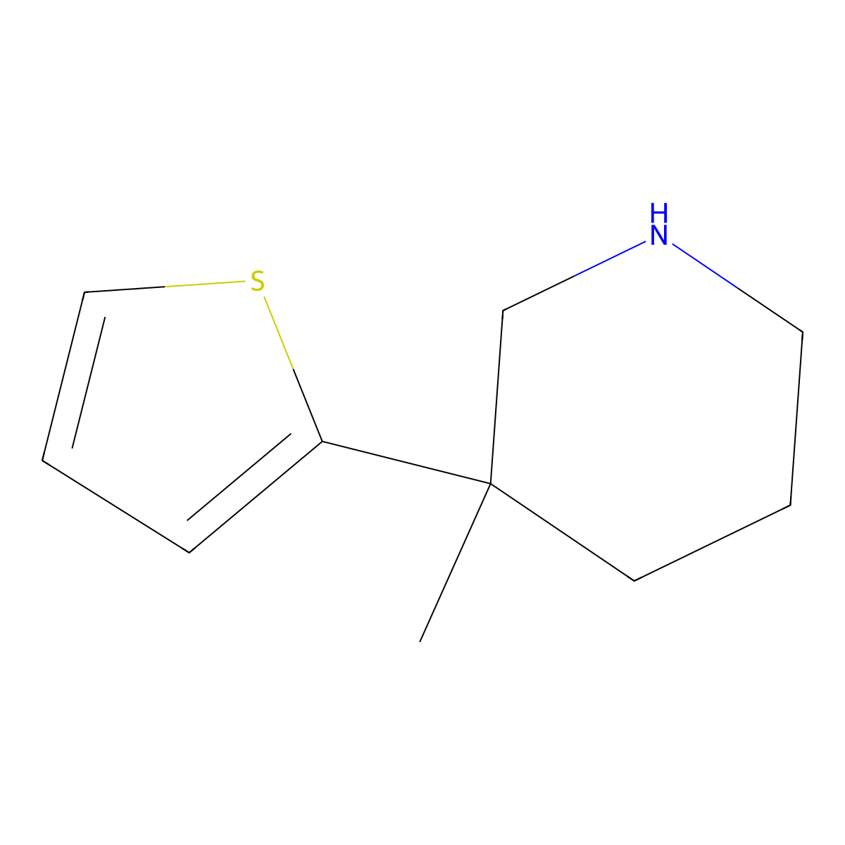 3-Methyl-3-(thiophen-2-yl)piperidine molecular structure, CAS 1343798-99-1