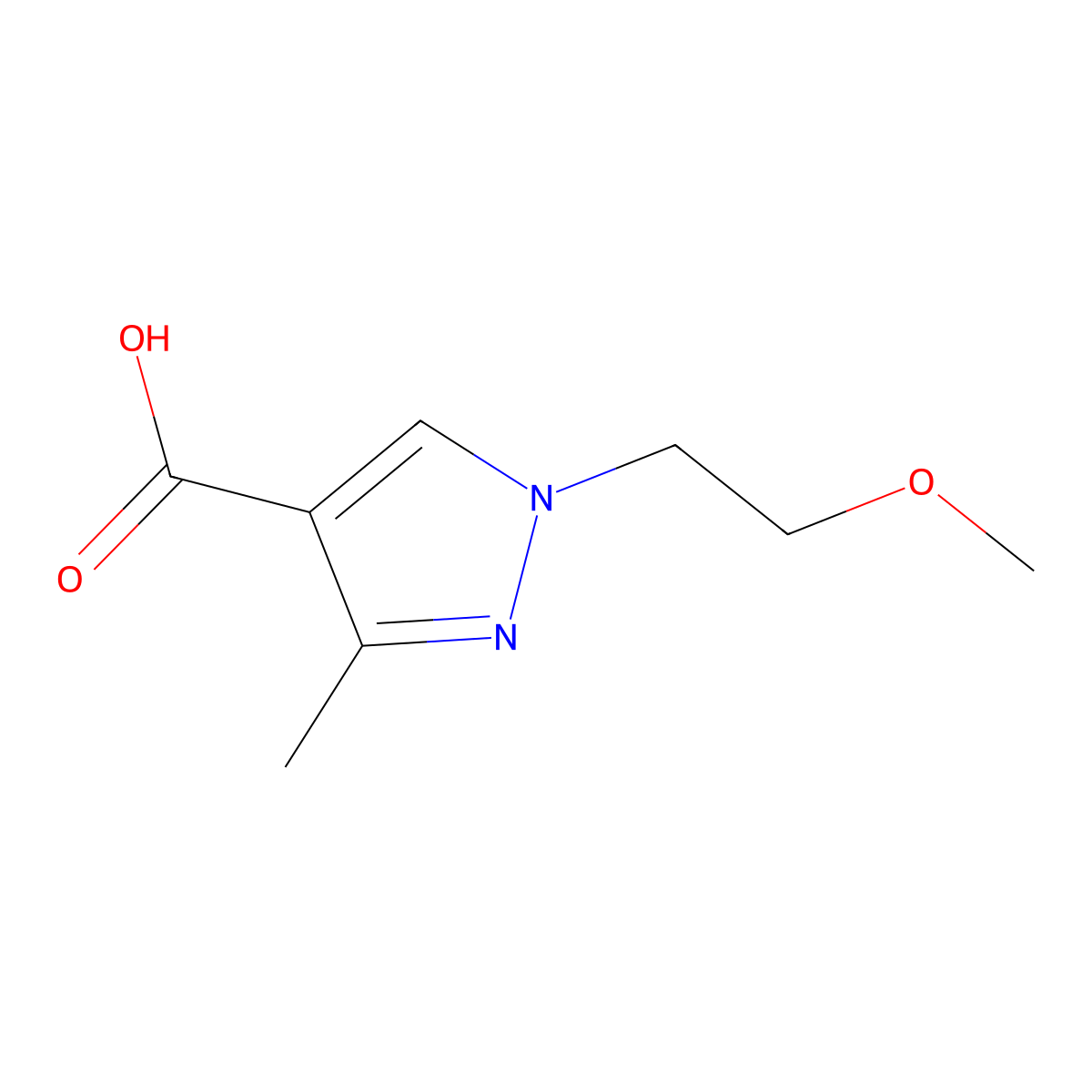 1-(2-methoxyethyl)-3-methyl-1H-pyrazole-4-carboxylic acid molecular structure, CAS 1343805-24-2