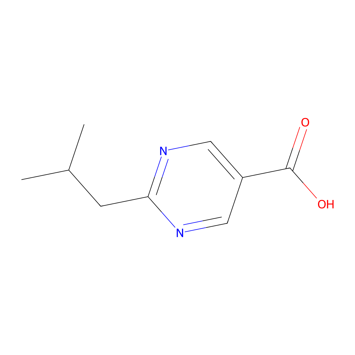 2-Isobutylpyrimidine-5-carboxylic acid molecular structure, CAS 1343810-16-1