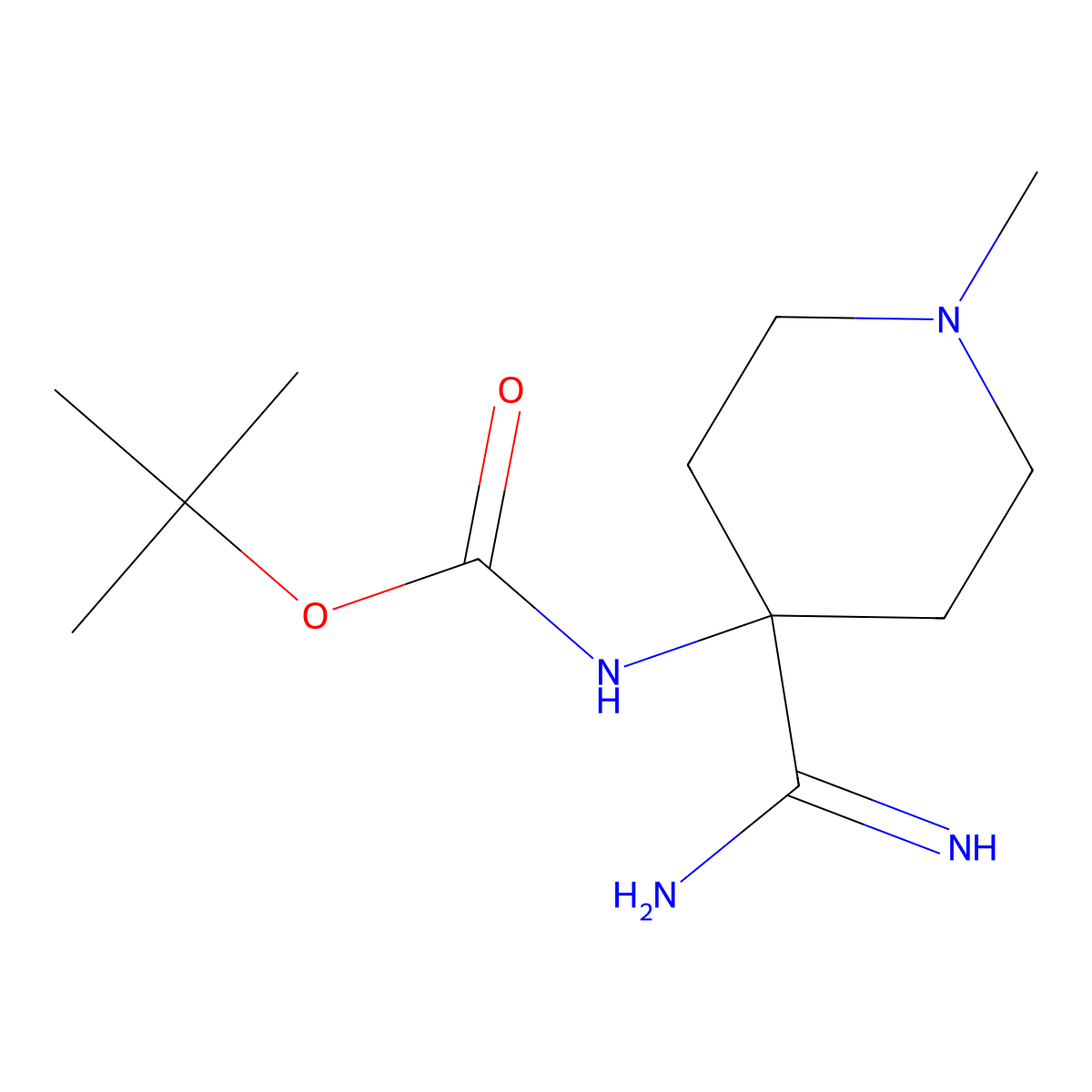 tert-butyl N-(4-carbamimidoyl-1-methylpiperidin-4-yl)carbamate molecular structure, CAS 1343820-31-4