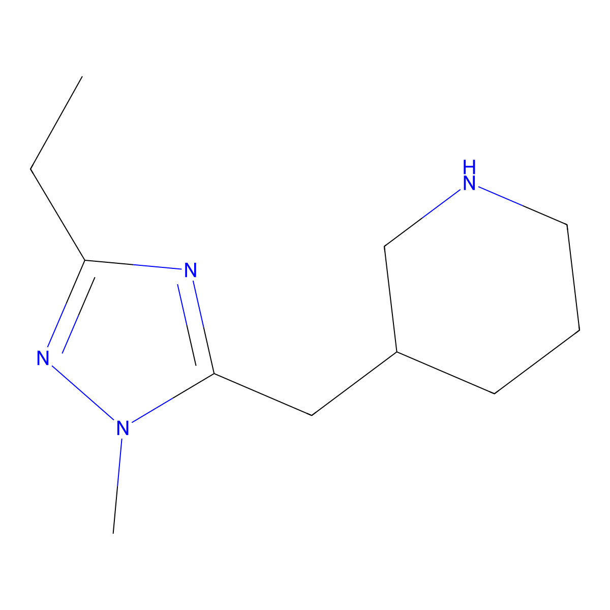 3-((3-Ethyl-1-methyl-1h-1,2,4-triazol-5-yl)methyl)piperidine molecular structure, CAS 1343824-48-5