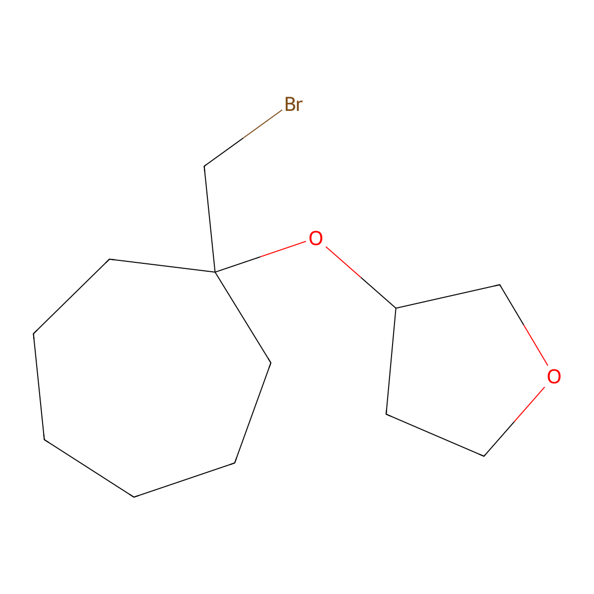 3-{[1-(Bromomethyl)cycloheptyl]oxy}oxolane molecular structure, CAS 1343826-10-7