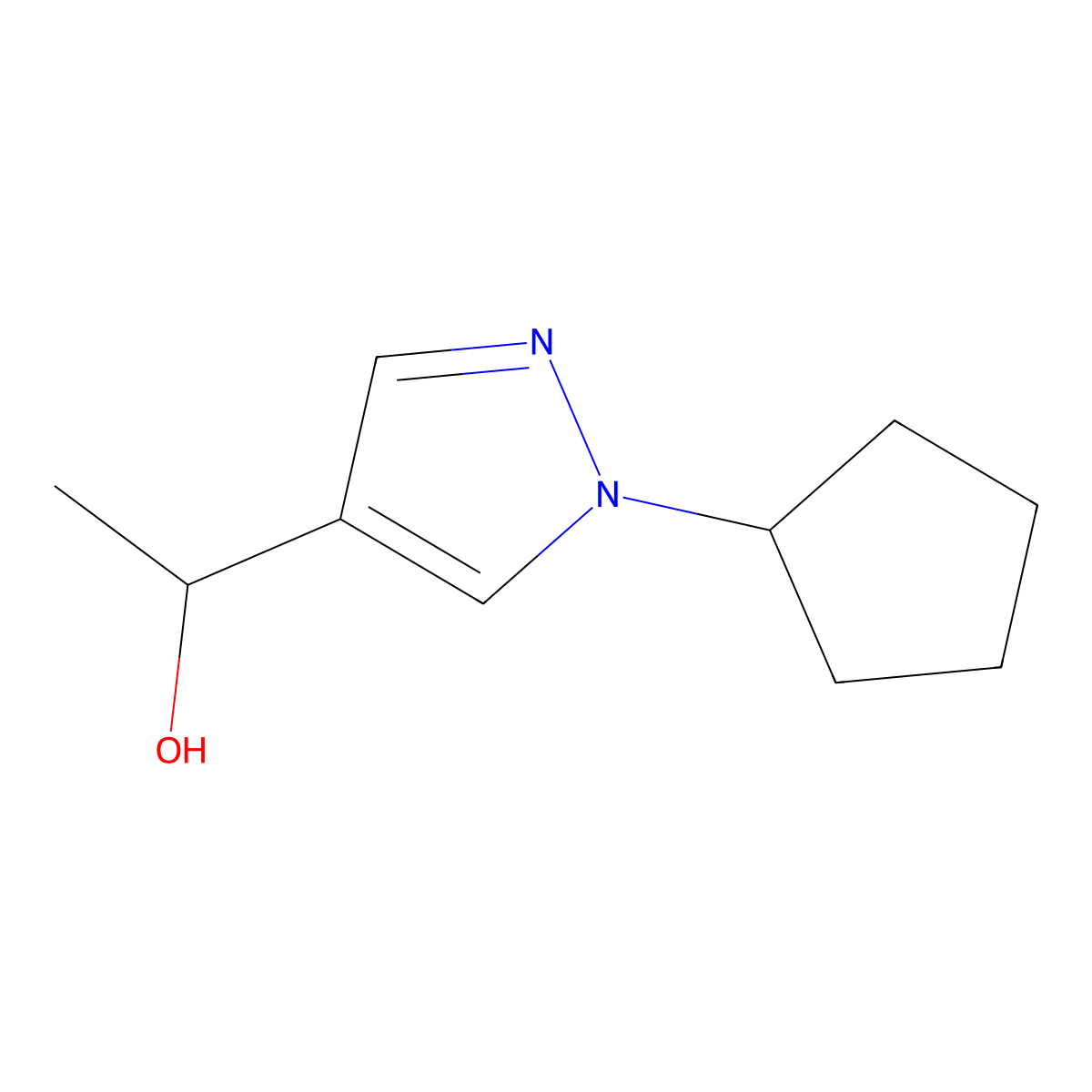 1-(1-cyclopentyl-1H-pyrazol-4-yl)ethan-1-ol molecular structure, CAS 1343827-67-7