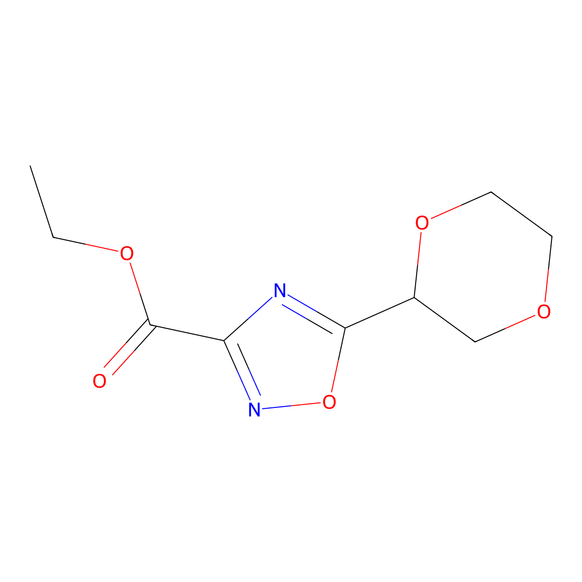 Ethyl 5-(1,4-dioxan-2-yl)-1,2,4-oxadiazole-3-carboxylate molecular structure, CAS 1343828-40-9