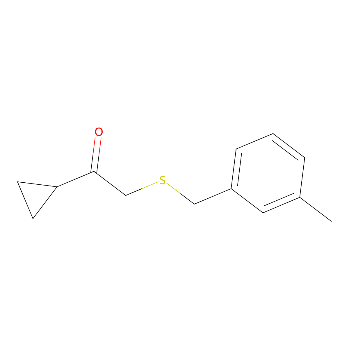 1-Cyclopropyl-2-((3-methylbenzyl)thio)ethan-1-one molecular structure, CAS 1343852-13-0