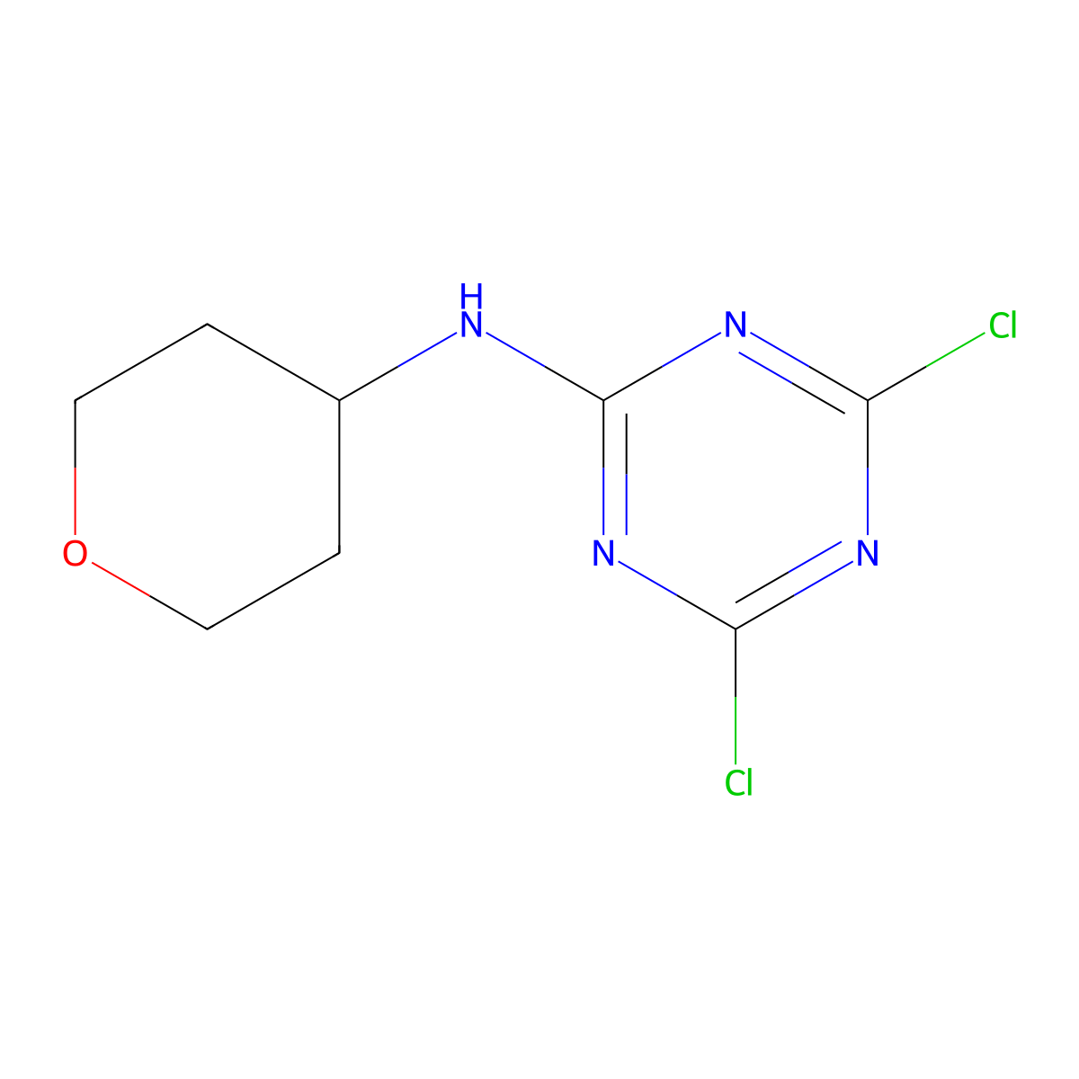 4,6-Dichloro-N-(oxan-4-yl)-1,3,5-triazin-2-am ine molecular structure, CAS 1343868-15-4