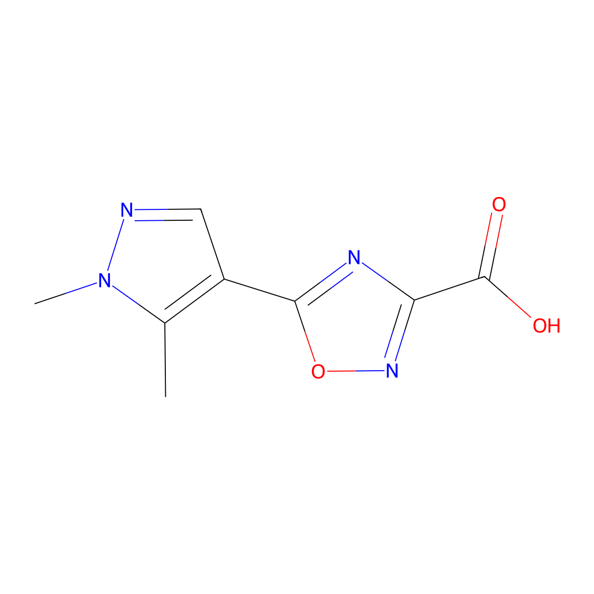 5-(1,5-dimethyl-1H-pyrazol-4-yl)-1,2,4-oxadiazole-3-carboxylic acid molecular structure, CAS 1343879-44-6