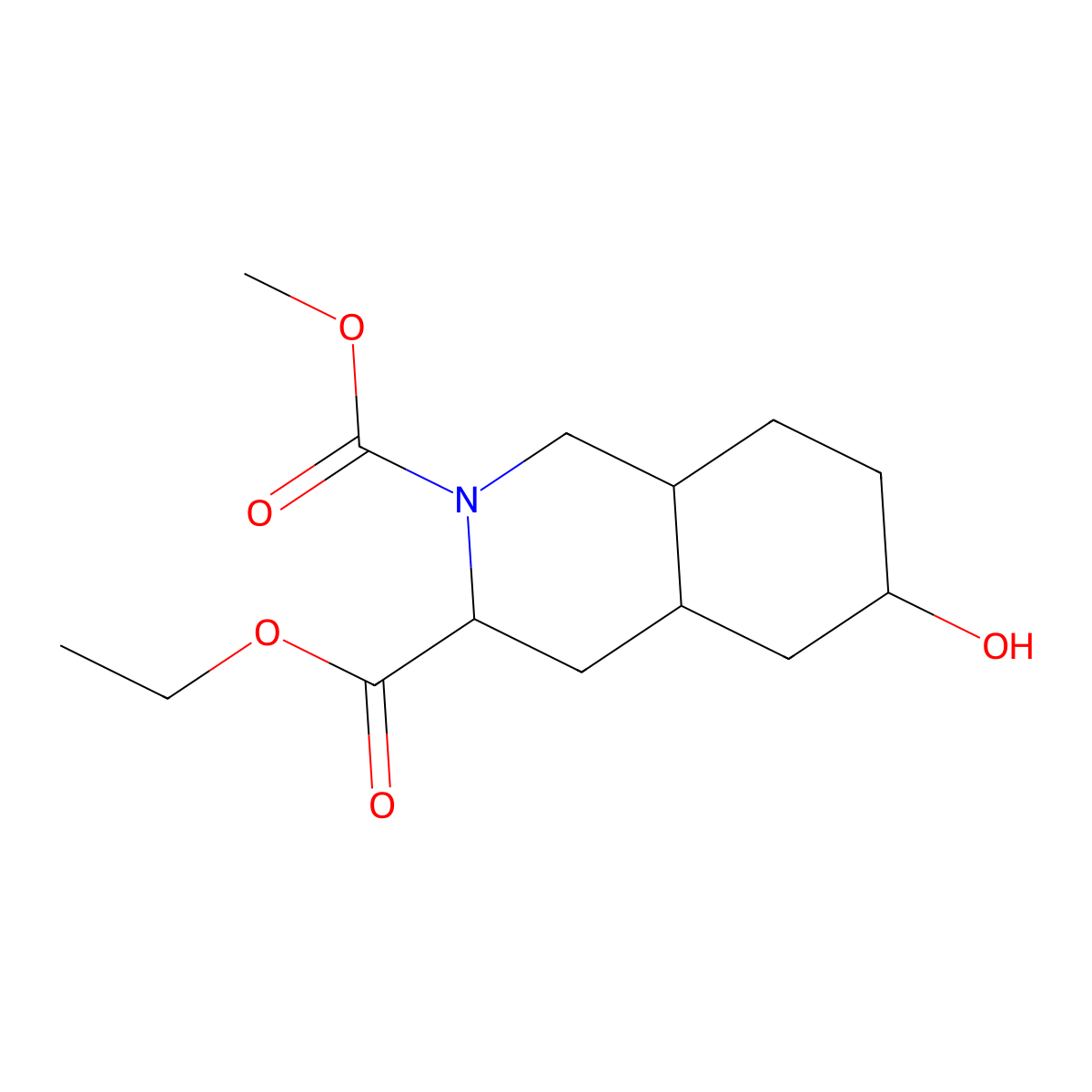 3-Ethyl 2-Methyl 6-hydroxyoctahydroisoquinoline-2,3(1H)-dicarboxylate molecular structure, CAS 134388-98-0