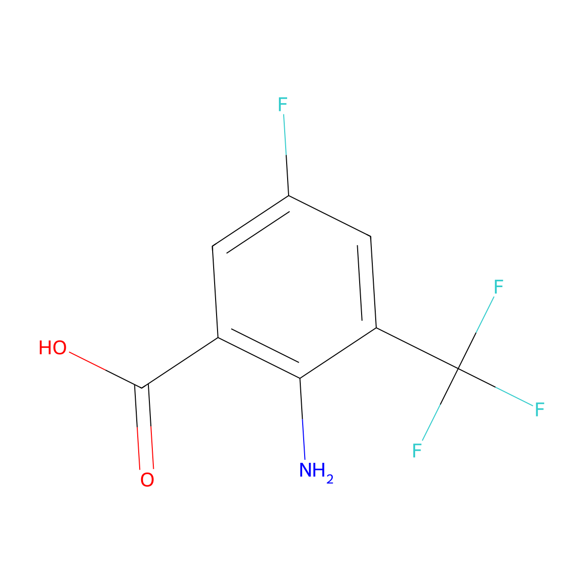 2-Amino-5-fluoro-3-(trifluoromethyl)benzoic acid molecular structure, CAS 1343888-01-6