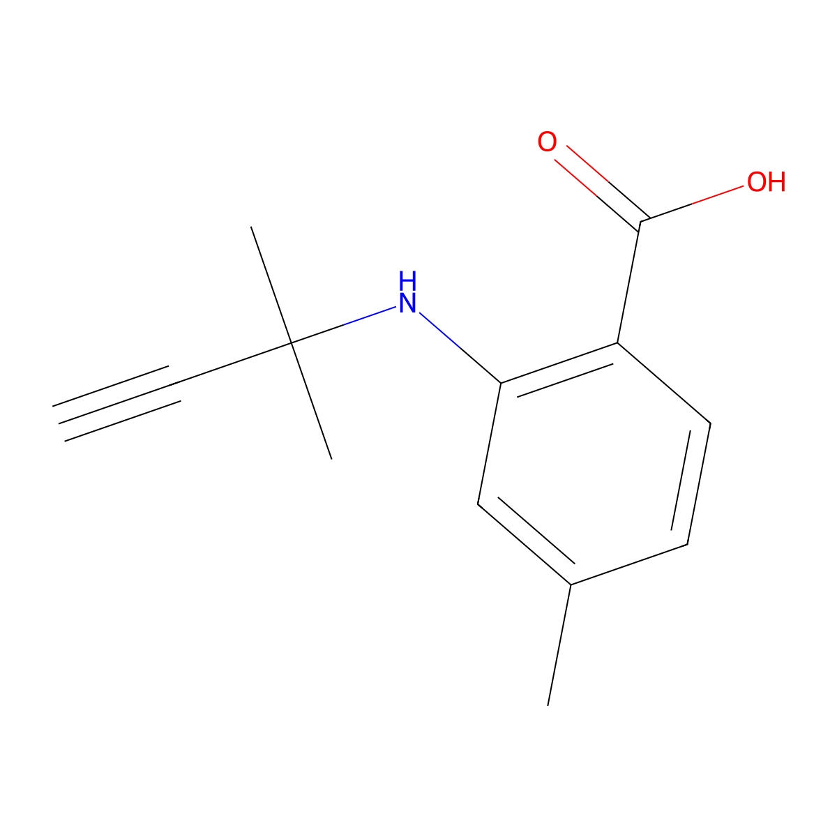 4-Methyl-2-((2-methylbut-3-yn-2-yl)amino)benzoic acid molecular structure, CAS 1343891-25-7