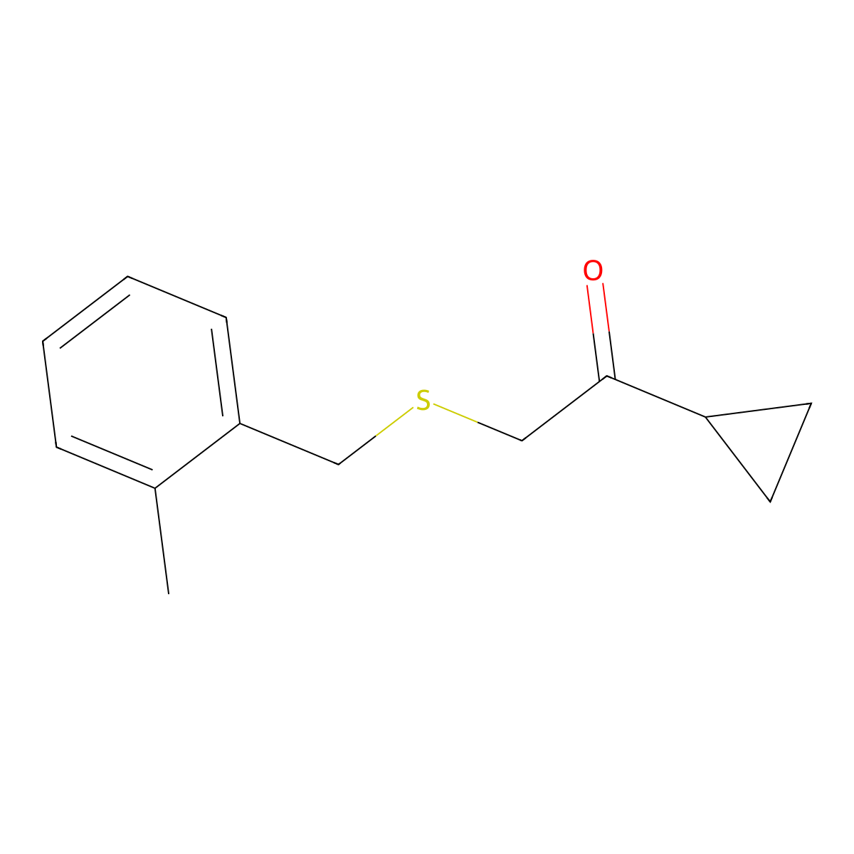 1-Cyclopropyl-2-((2-methylbenzyl)thio)ethan-1-one molecular structure, CAS 1343906-20-6