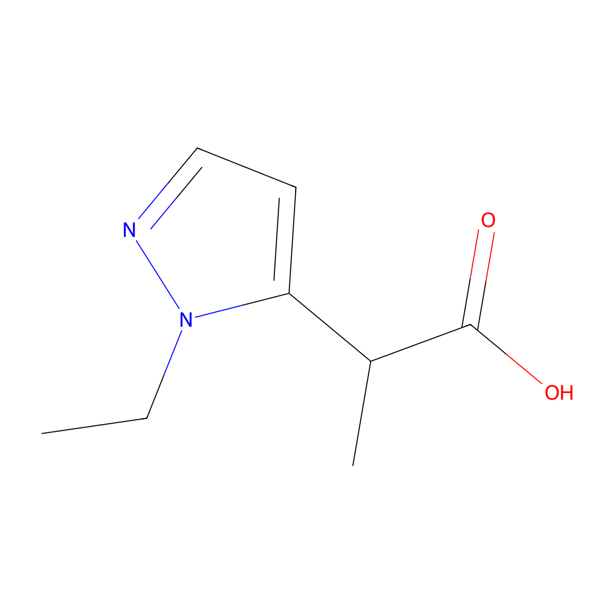 2-(1-ethyl-1H-pyrazol-5-yl)propanoic acid molecular structure, CAS 1343909-61-4