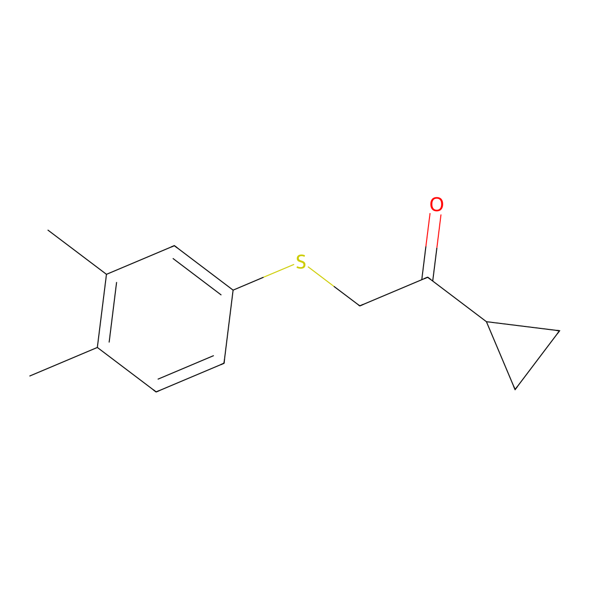 1-Cyclopropyl-2-((3,4-dimethylphenyl)thio)ethan-1-one molecular structure, CAS 1343912-20-8