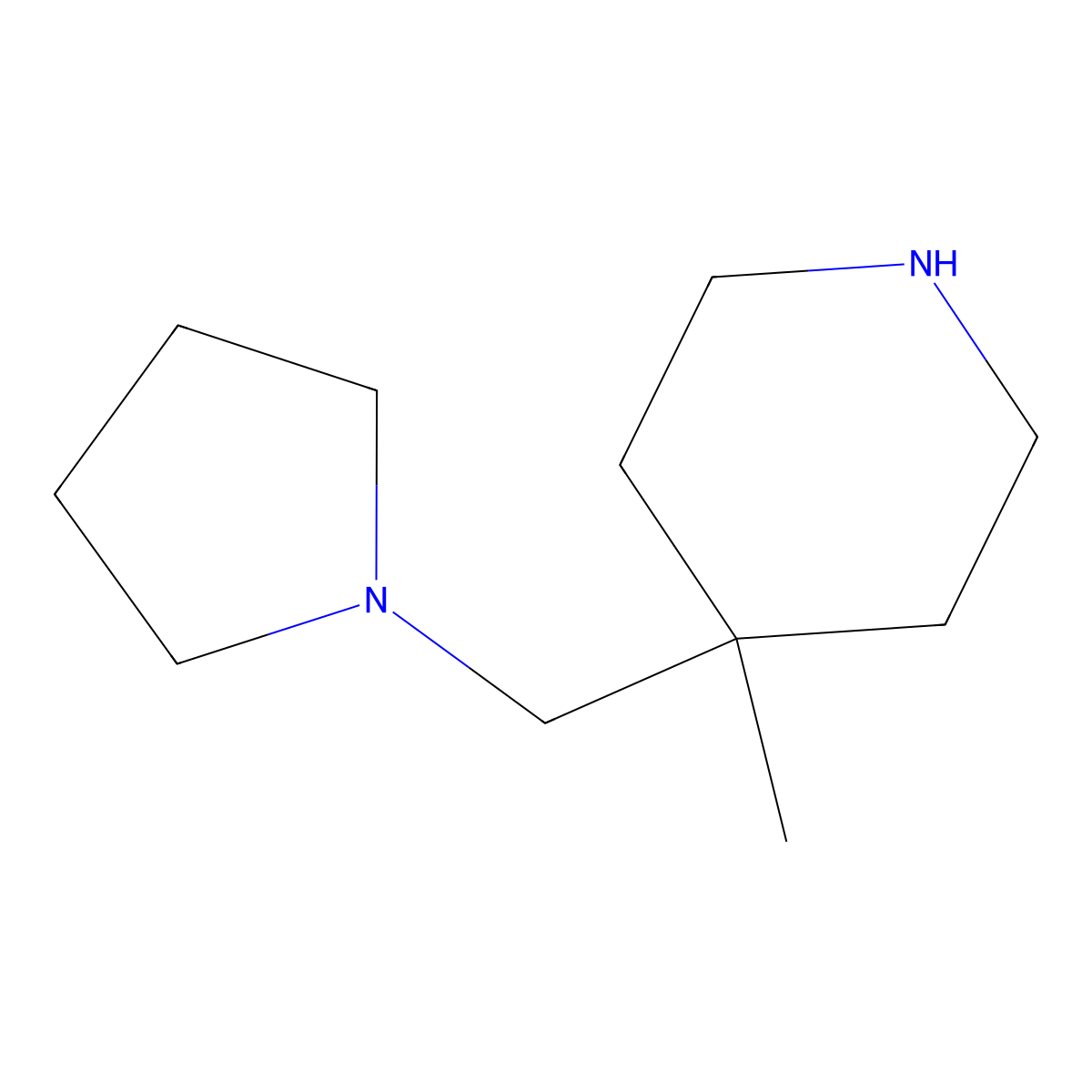 4-Methyl-4-[(pyrrolidin-1-yl)methyl]piperidine molecular structure, CAS 1343915-17-2