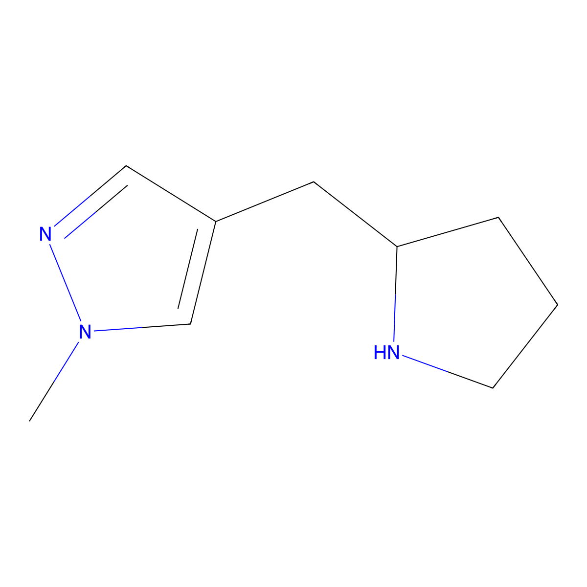 1-methyl-4-[(pyrrolidin-2-yl)methyl]-1H-pyrazole molecular structure, CAS 1343926-42-0