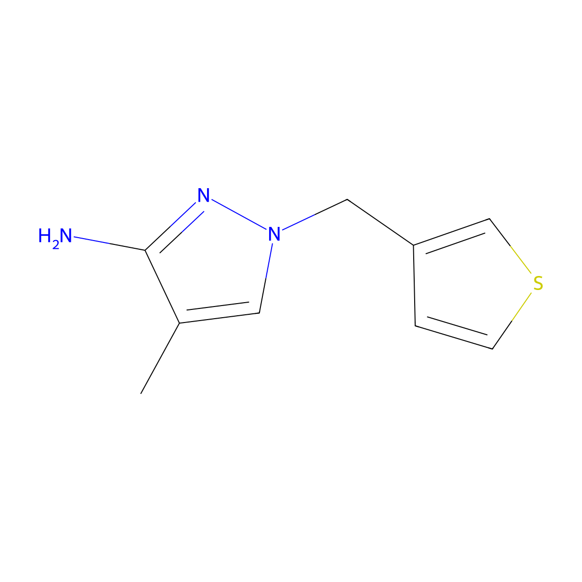 4-Methyl-1-[(thiophen-3-yl)methyl]-1H-pyrazol-3-amine molecular structure, CAS 1343940-39-5