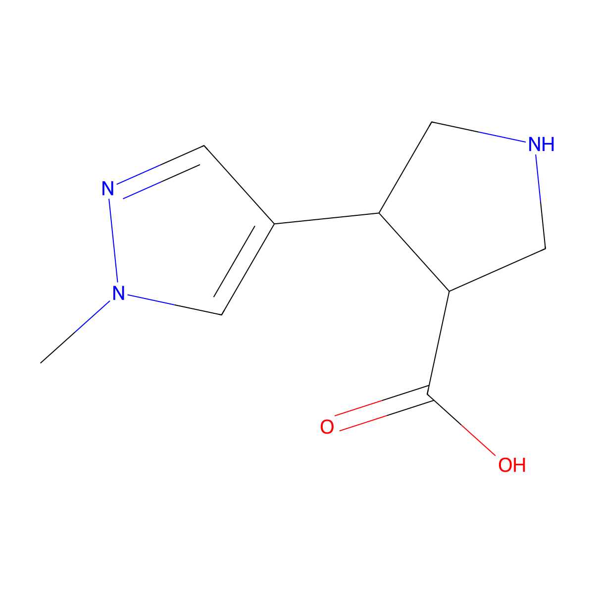 4-(1-methyl-1H-pyrazol-4-yl)pyrrolidine-3-carboxylic acid molecular structure, CAS 1343943-63-4