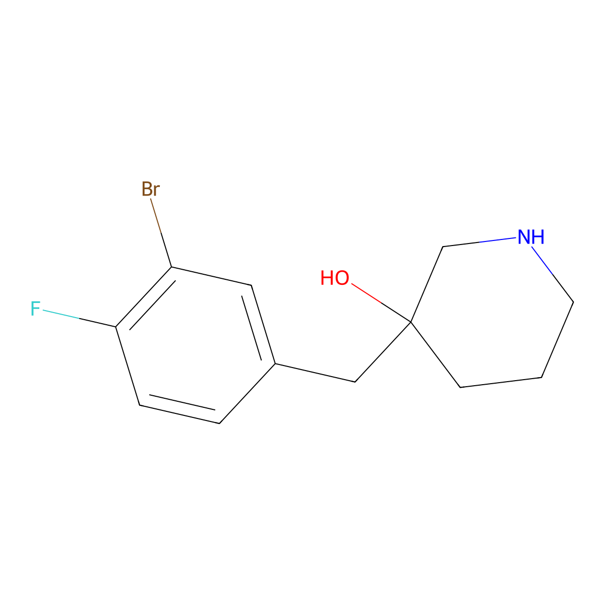 3-(3-Bromo-4-fluorobenzyl)piperidin-3-ol molecular structure, CAS 1343946-22-4