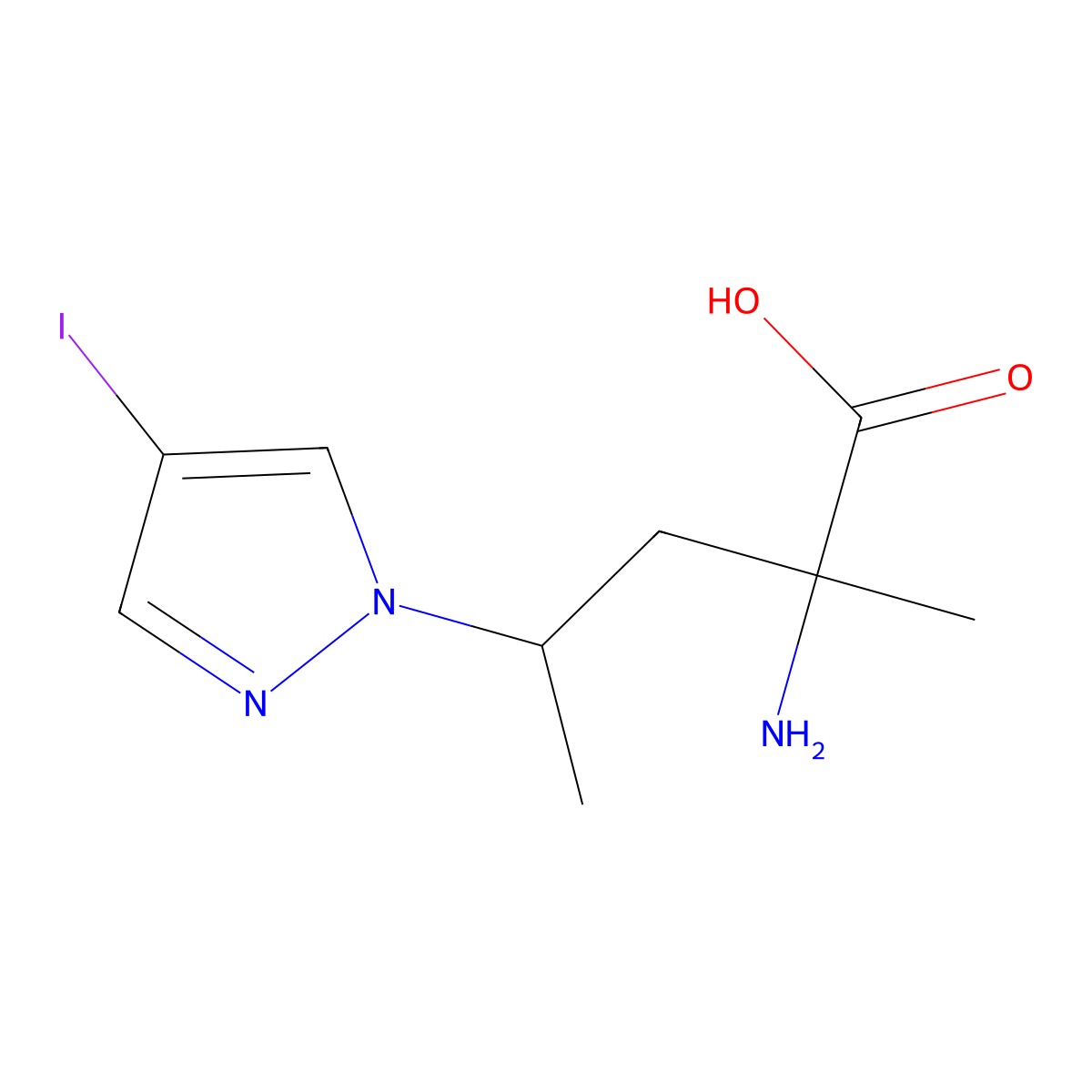 2-Amino-4-(4-iodo-1h-pyrazol-1-yl)-2-methylpentanoic acid molecular structure, CAS 1343946-40-6