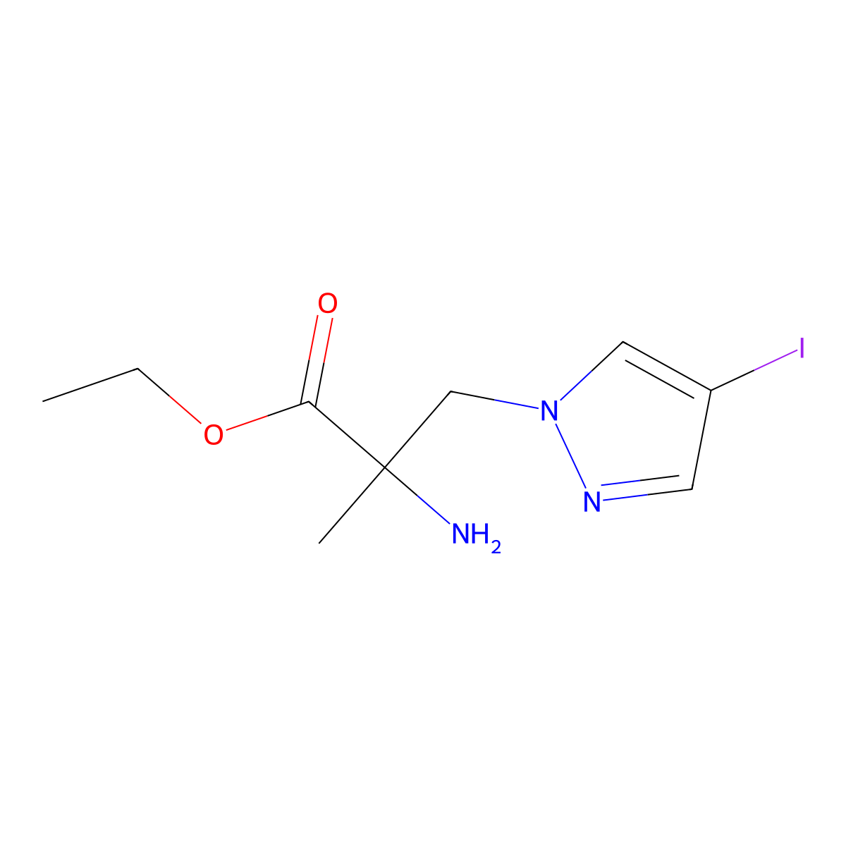 Ethyl 2-amino-3-(4-iodo-1h-pyrazol-1-yl)-2-methylpropanoate molecular structure, CAS 1343946-85-9