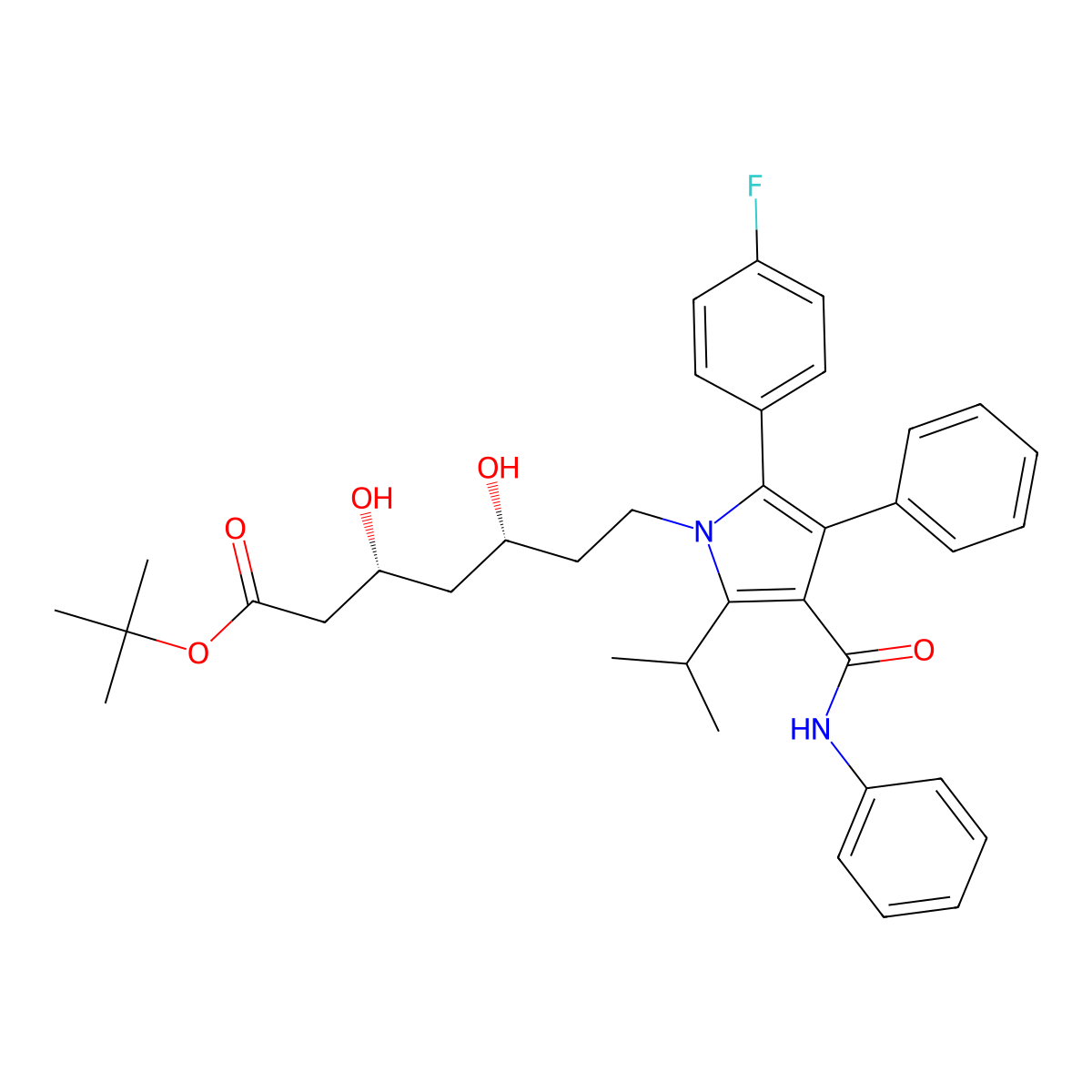 Atorvastatin tert-butyl ester molecular structure, CAS 134395-00-9