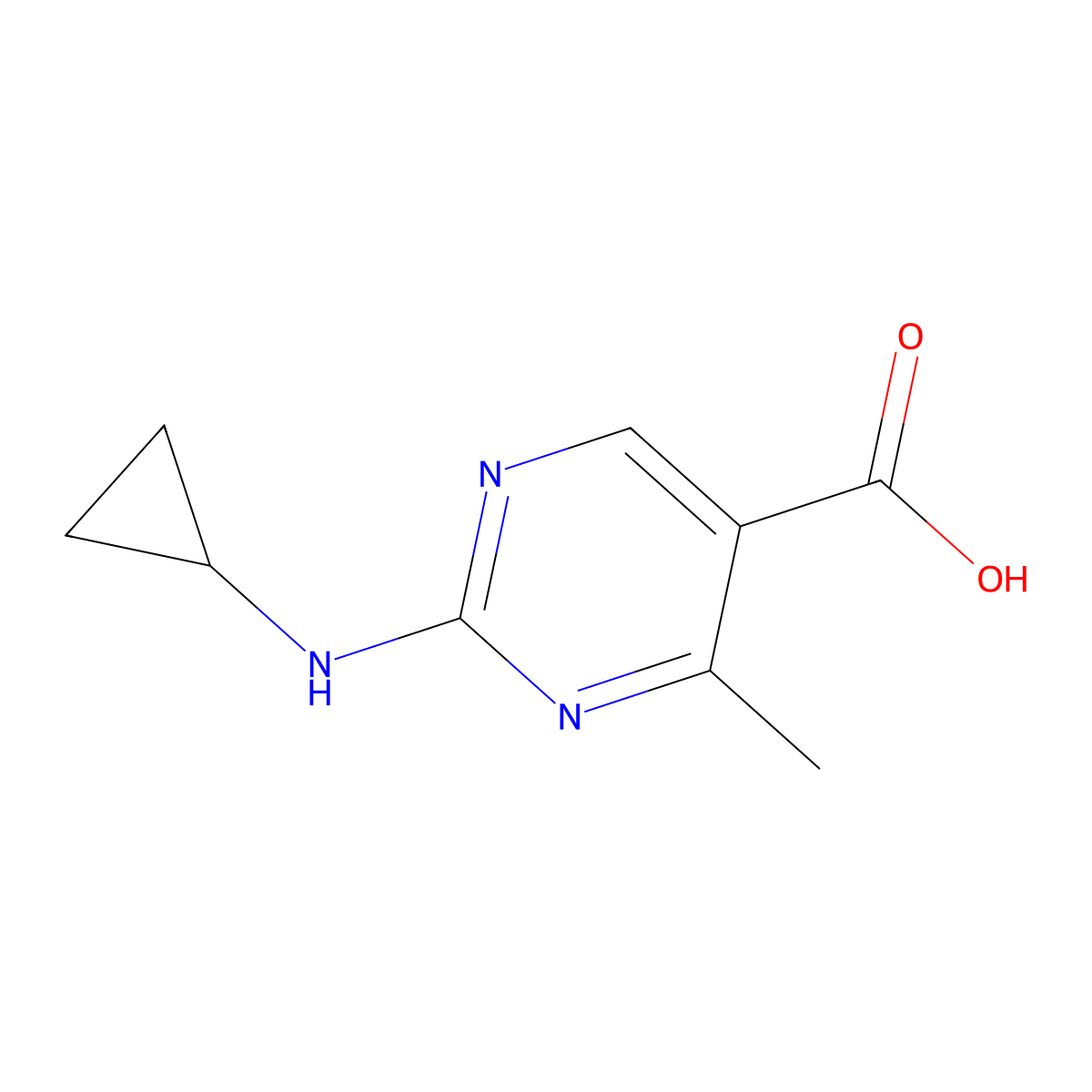 2-(Cyclopropylamino)-4-methylpyrimidine-5-carboxylic acid molecular structure, CAS 1343961-35-2
