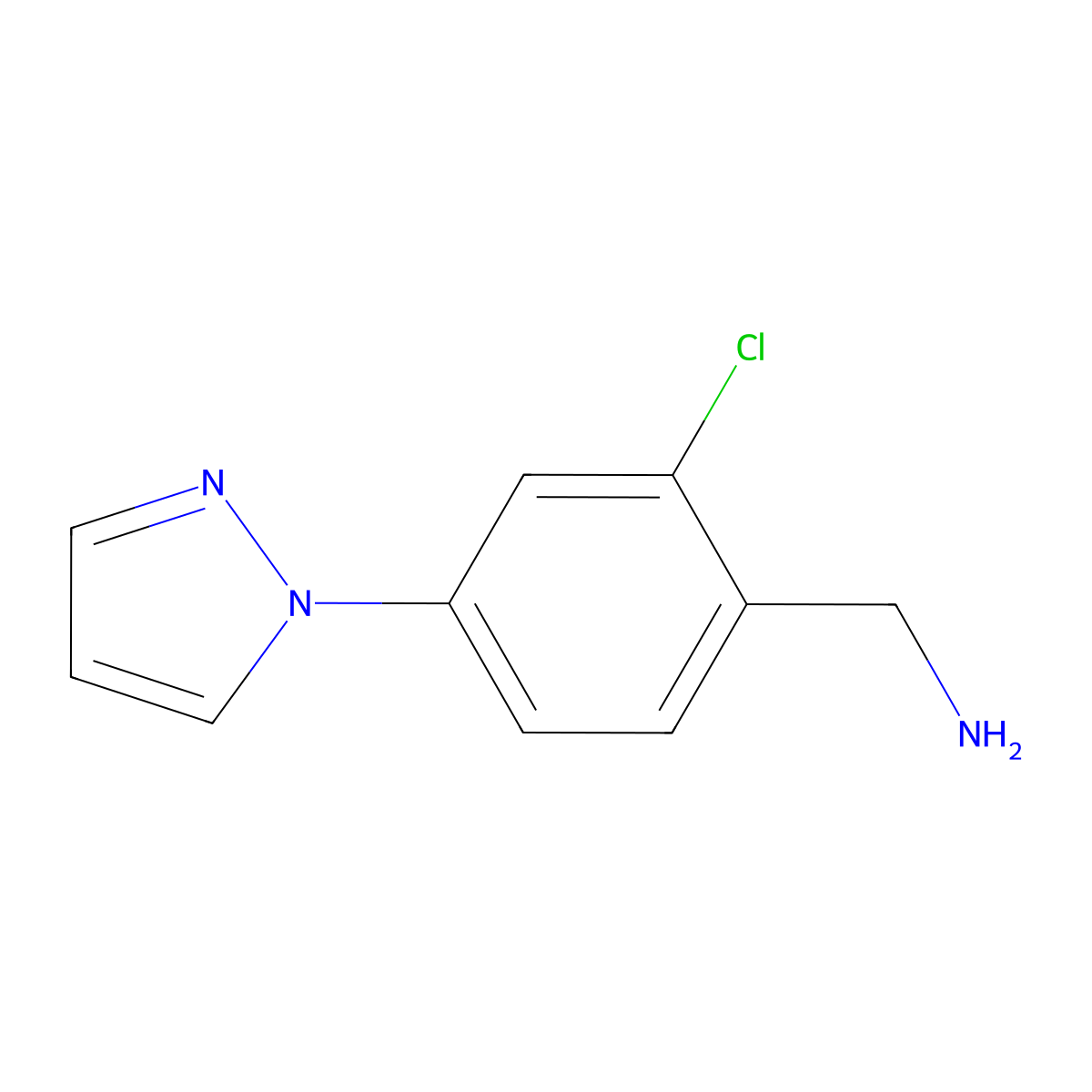 (2-Chloro-4-(1H-pyrazol-1-yl)phenyl)methanamine molecular structure, CAS 1343964-83-9