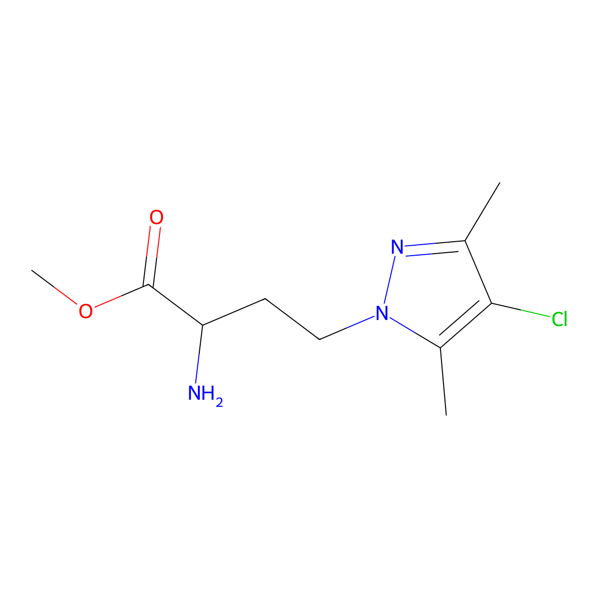 Methyl 2-amino-4-(4-chloro-3,5-dimethyl-1h-pyrazol-1-yl)butanoate molecular structure, CAS 1343966-80-2