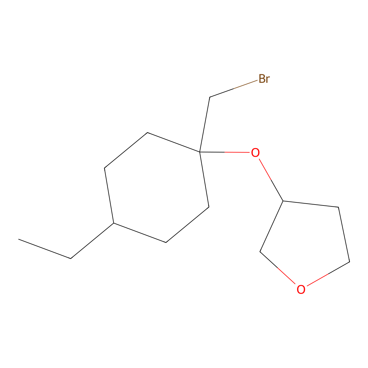3-{[1-(Bromomethyl)-4-ethylcyclohexyl]oxy}oxolane molecular structure, CAS 1343975-47-2