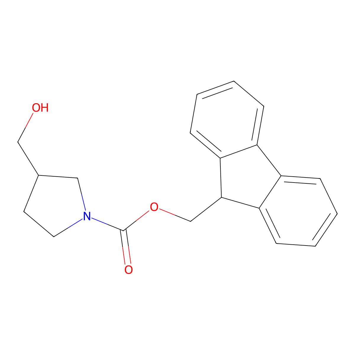 9H-fluoren-9-ylmethyl 3-(hydroxymethyl)pyrrolidine-1-carboxylate molecular structure, CAS 1343980-40-4