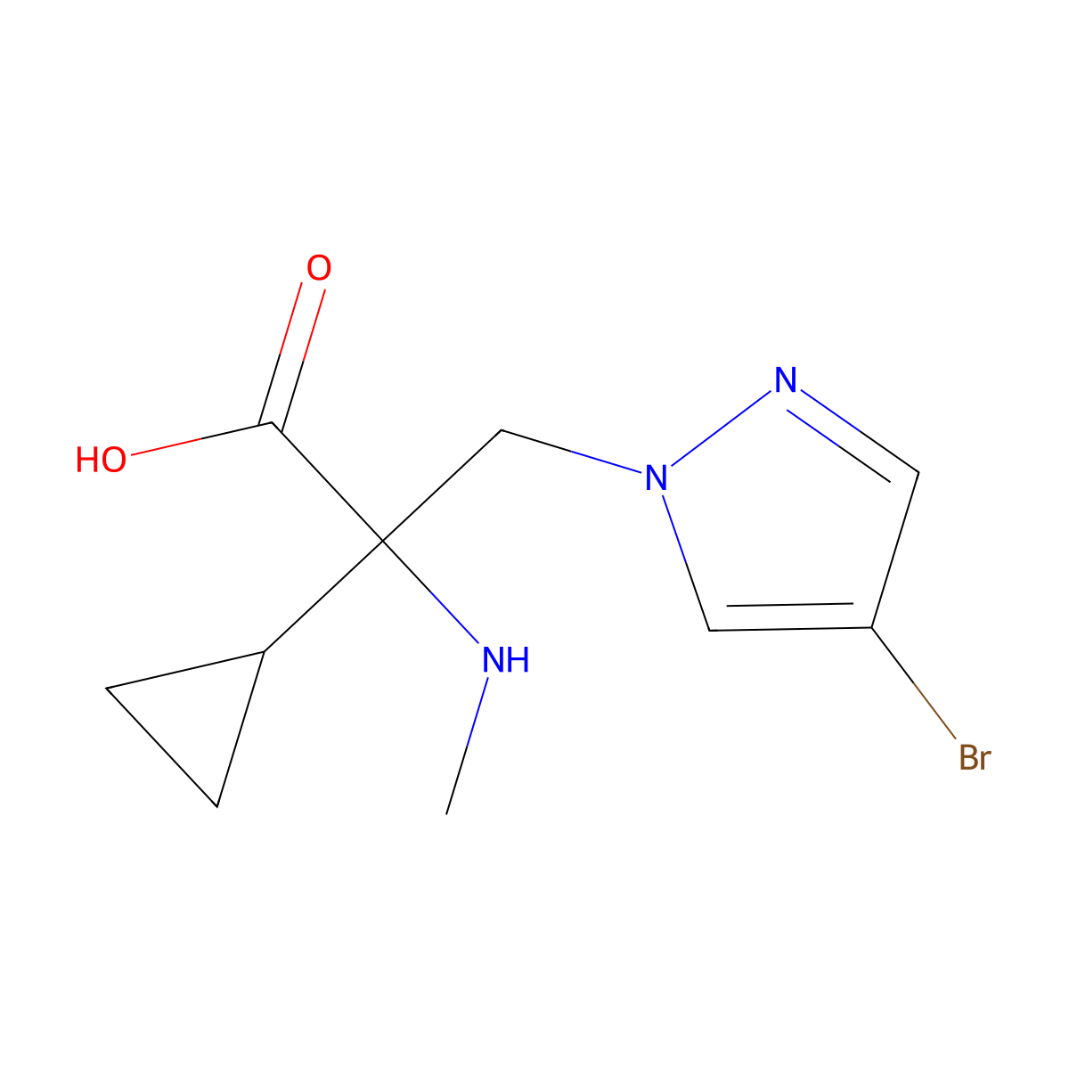 3-(4-Bromo-1h-pyrazol-1-yl)-2-cyclopropyl-2-(methylamino)propanoic acid molecular structure, CAS 1343981-73-6