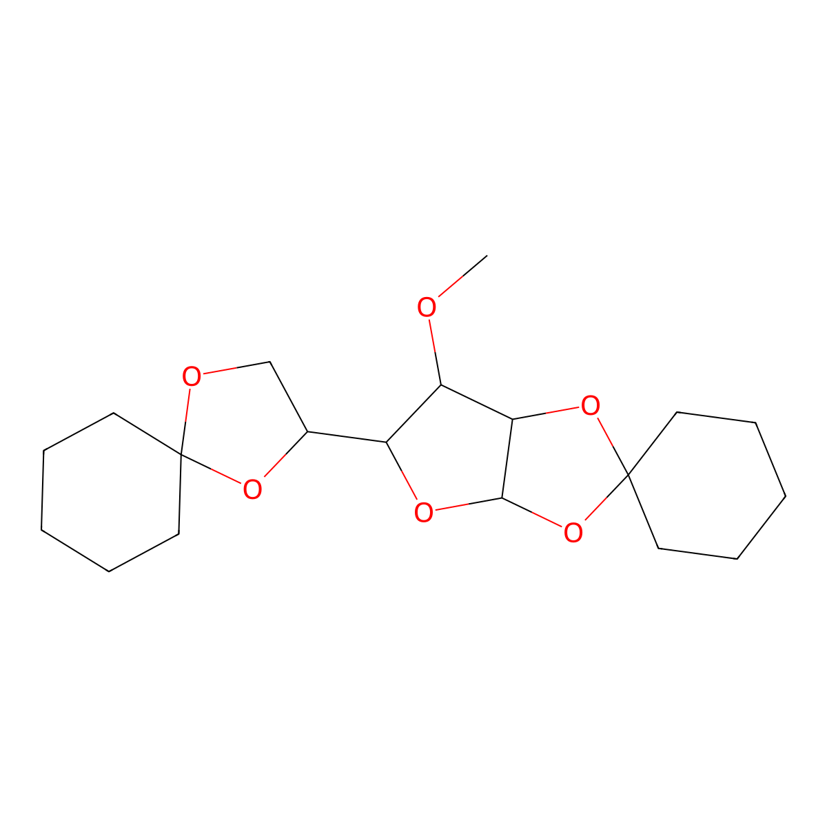 (3aR,5R,6S,6aR)-5-[(3R)-1,4-dioxaspiro[4.5]decan-3-yl]-6-methoxyspiro[3a,5,6,6a-tetrahydrofuro[2,3-d][1,3]dioxole-2,1'-cyclohexane] molecular structure, CAS 13440-19-2