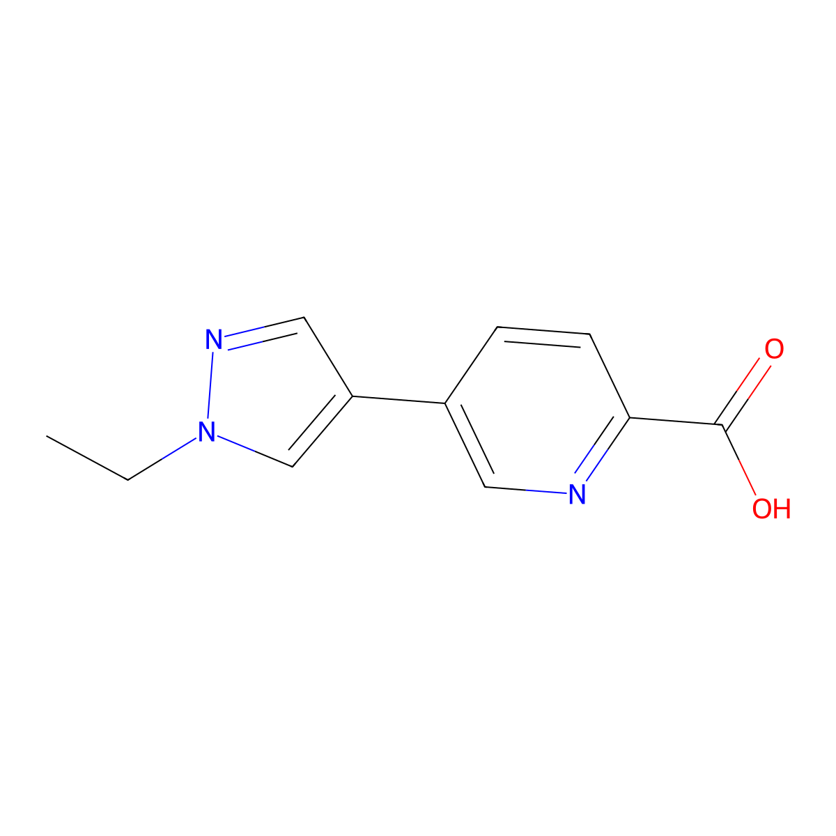 5-(1-ethyl-1H-pyrazol-4-yl)pyridine-2-carboxylic acid molecular structure, CAS 1344004-36-9