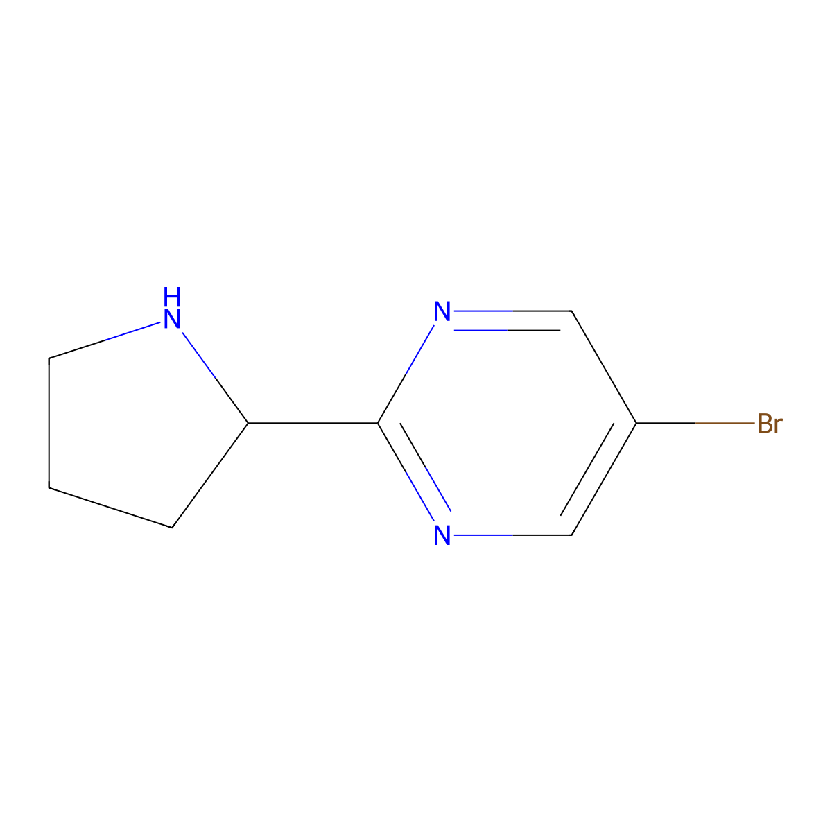 5-Bromo-2-(pyrrolidin-2-yl)pyrimidine molecular structure, CAS 1344005-26-0