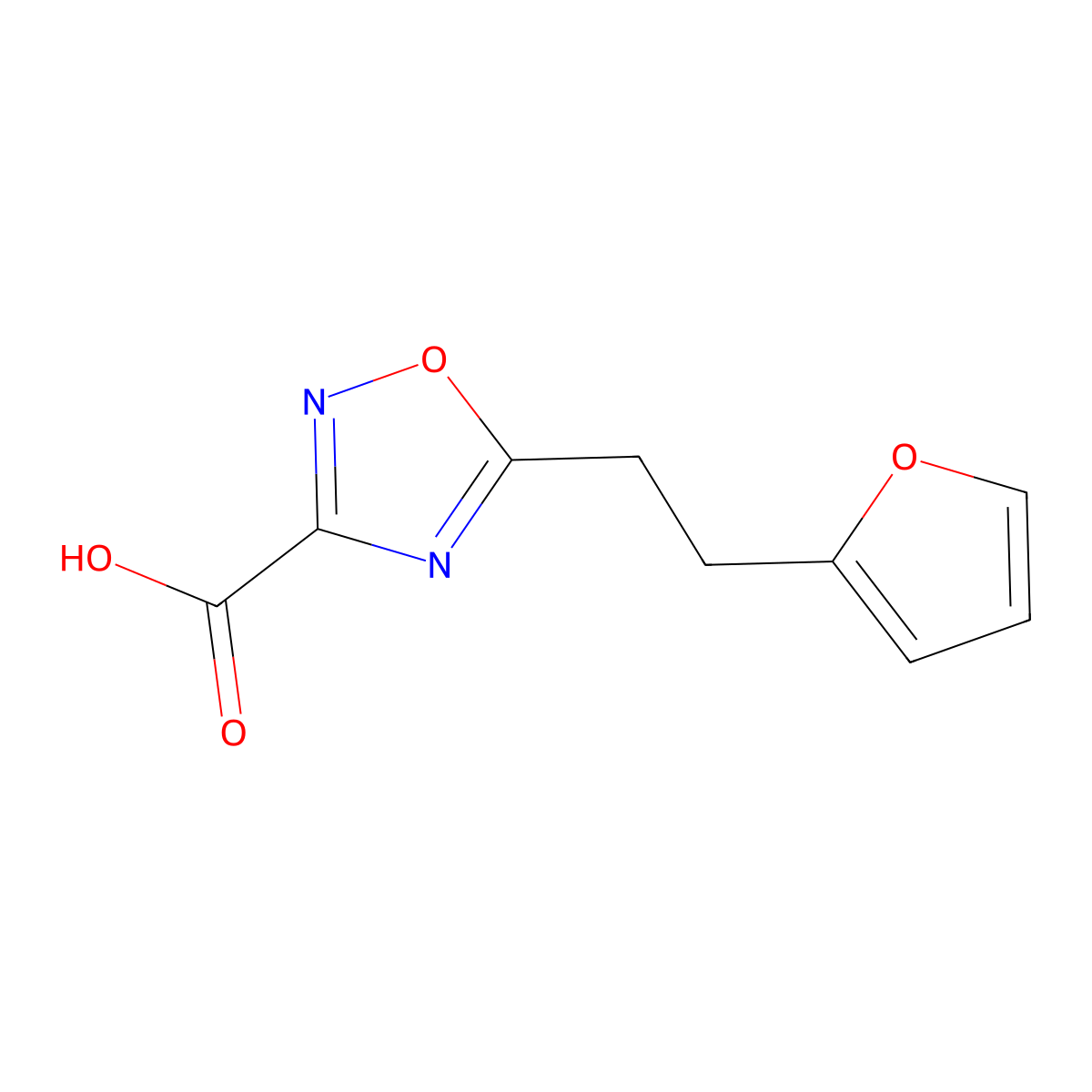 5-(2-(Furan-2-yl)ethyl)-1,2,4-oxadiazole-3-carboxylic acid molecular structure, CAS 1344018-06-9