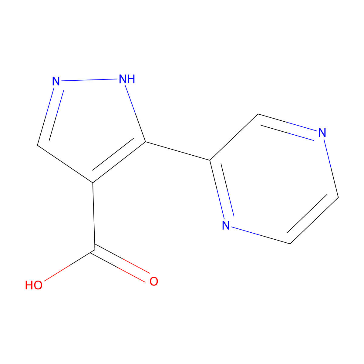 3-(pyrazin-2-yl)-1H-pyrazole-4-carboxylic acid molecular structure, CAS 1344018-75-2