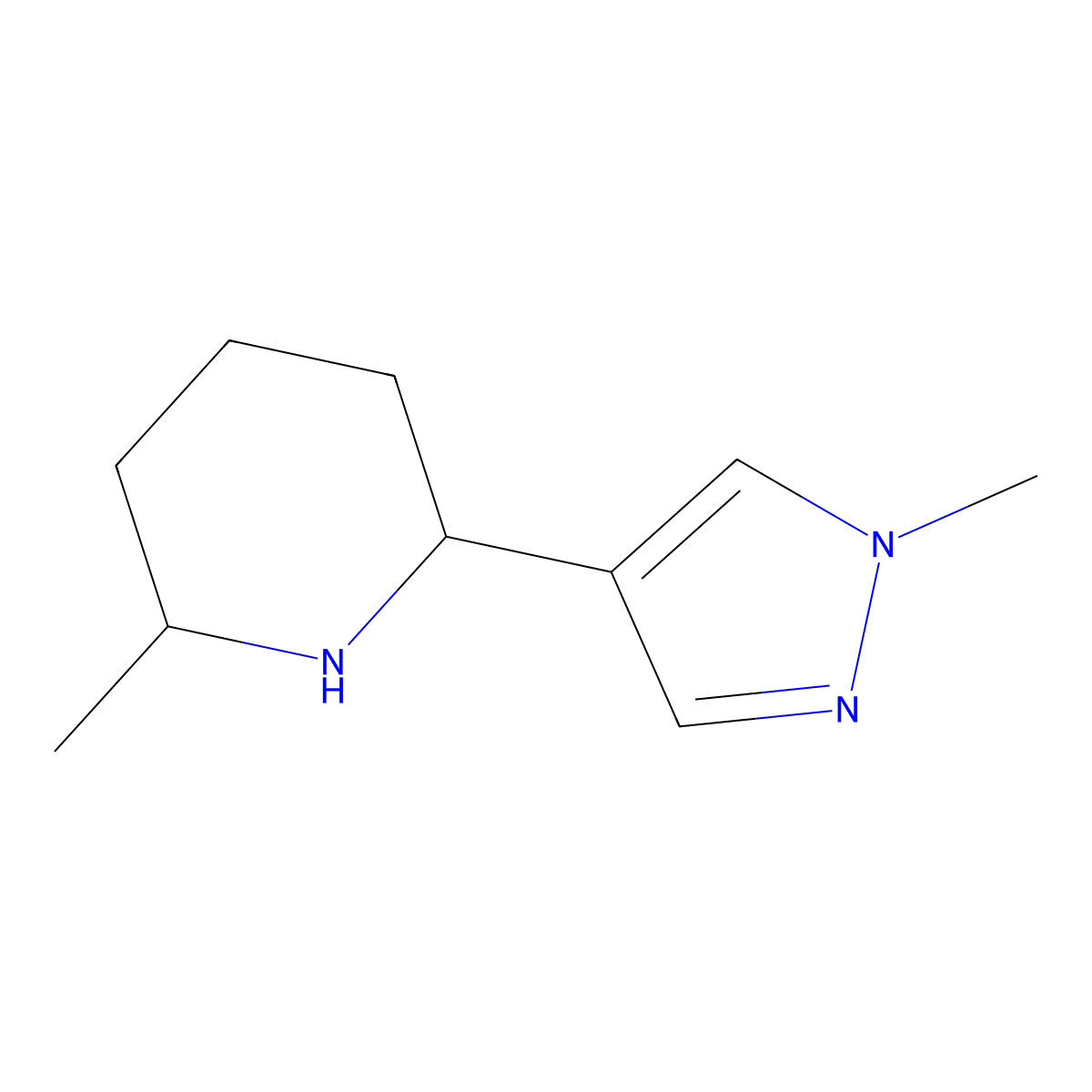 2-Methyl-6-(1-methyl-1H-pyrazol-4-yl)piperidine molecular structure, CAS 1344038-40-9