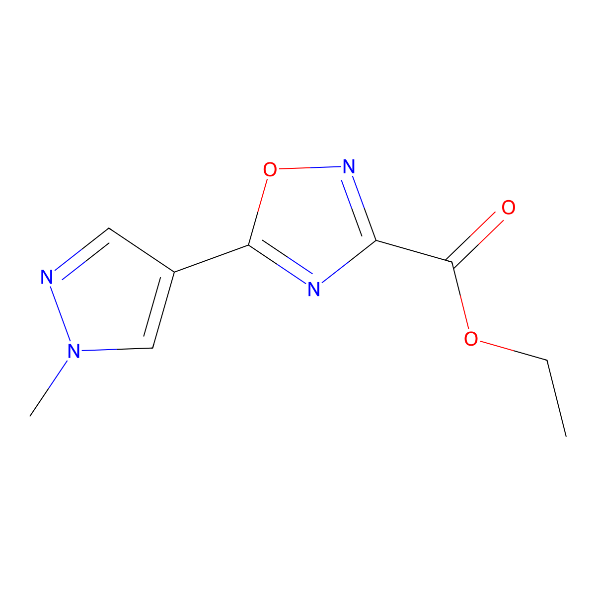 Ethyl 5-(1-methyl-1h-pyrazol-4-yl)-1,2,4-oxadiazole-3-carboxylate molecular structure, CAS 1344042-66-5