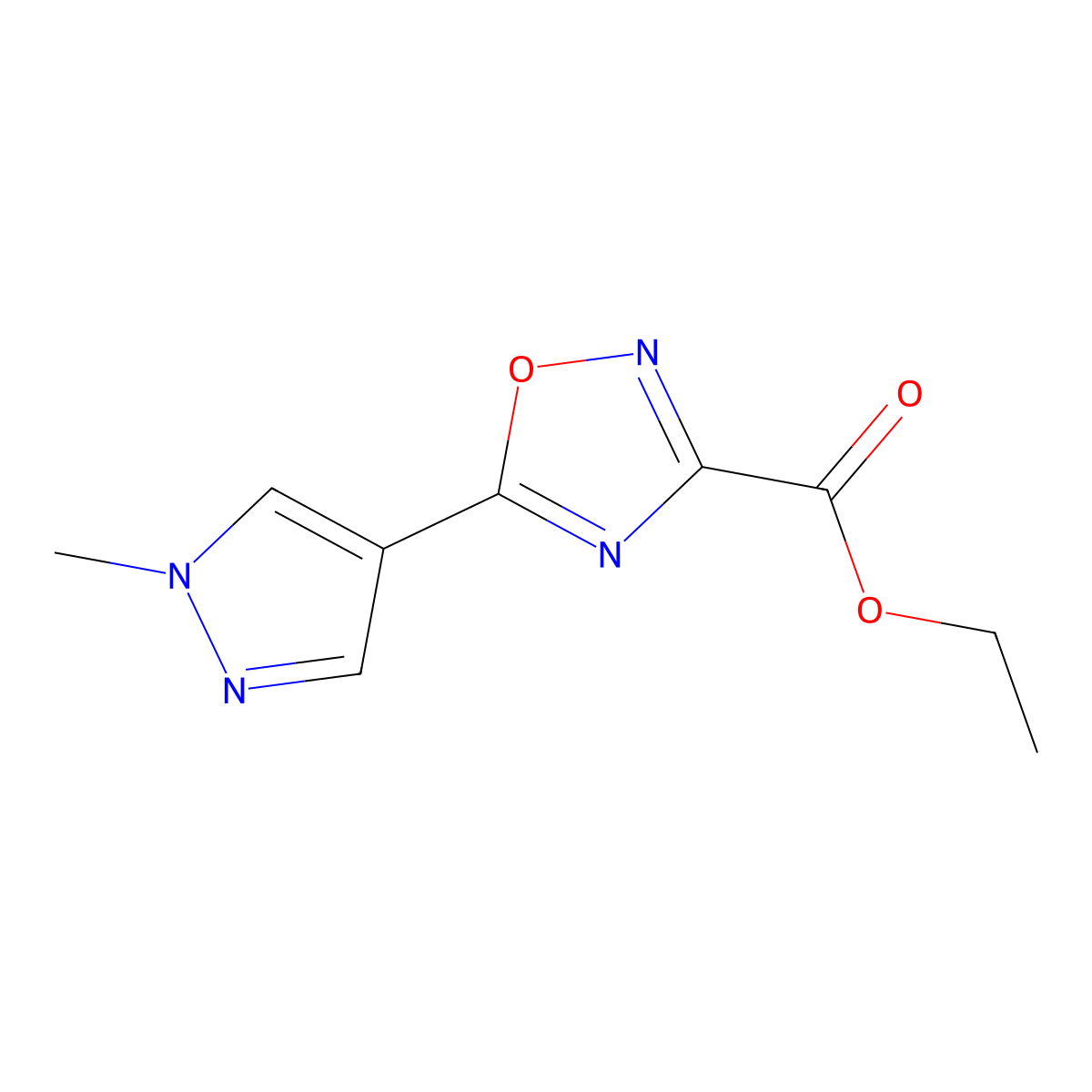 Ethyl 5-(1-methyl-1h-pyrazol-4-yl)-1,2,4-oxadiazole-3-carboxylate molecular structure, CAS 1344042-66-5