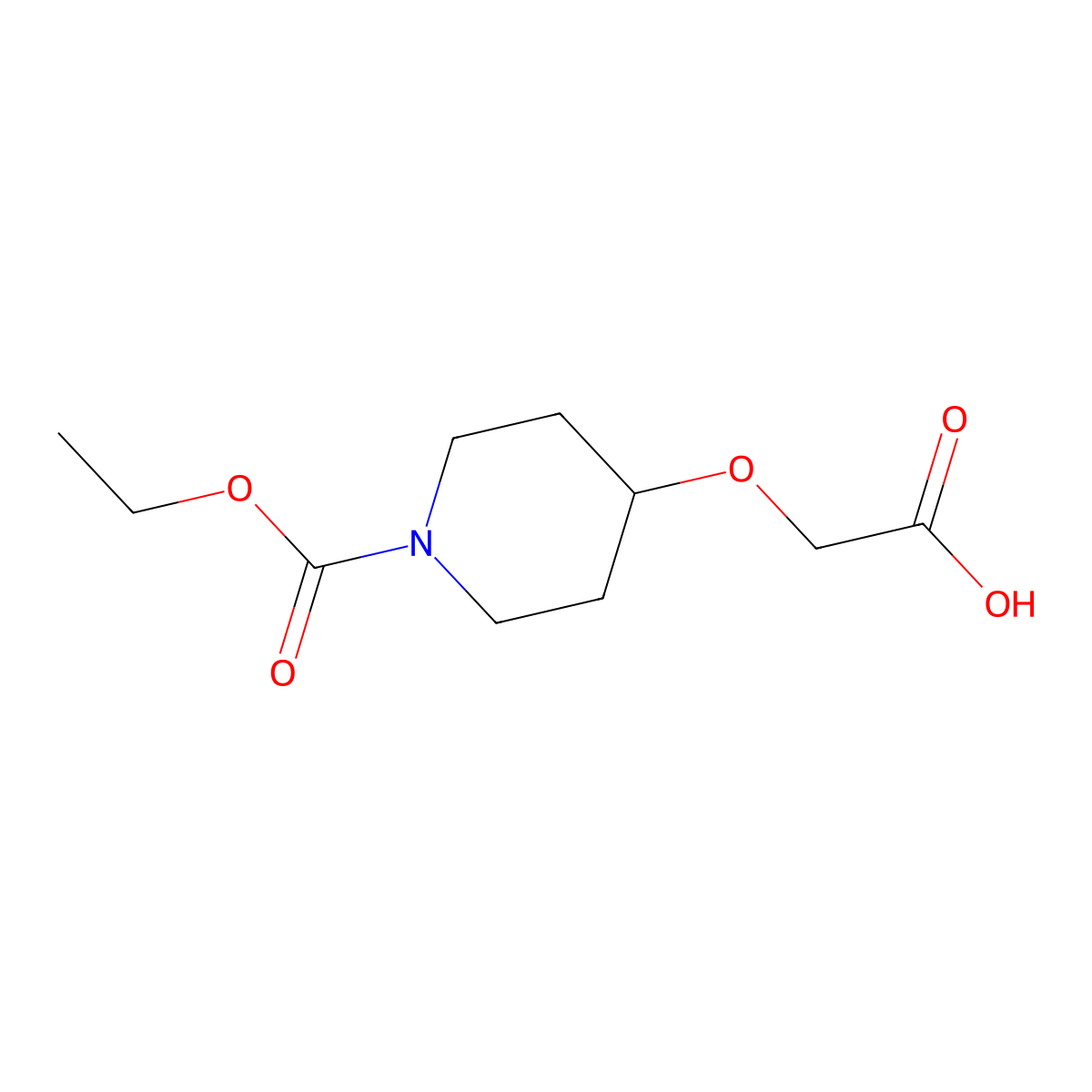 2-((1-(Ethoxycarbonyl)piperidin-4-yl)oxy)acetic acid molecular structure, CAS 1344046-33-8