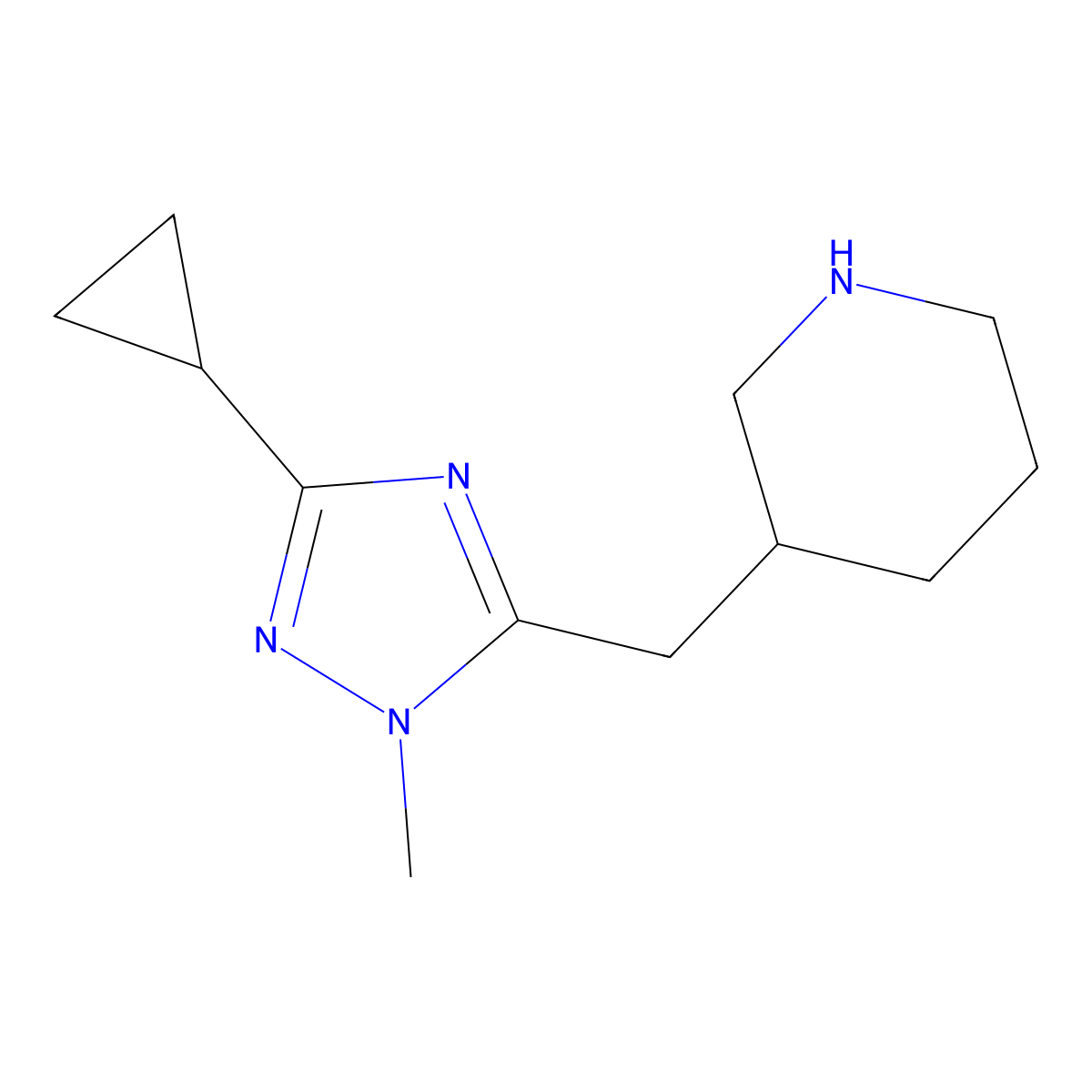 3-((3-Cyclopropyl-1-methyl-1h-1,2,4-triazol-5-yl)methyl)piperidine molecular structure, CAS 1344050-96-9