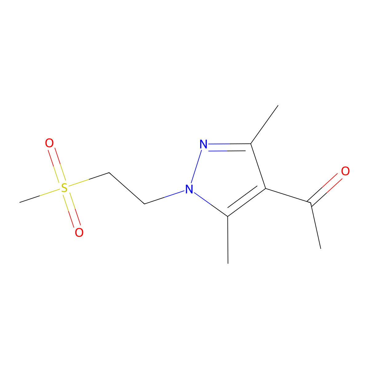 1-[1-(2-methanesulfonylethyl)-3,5-dimethyl-1H-pyrazol-4-yl]ethan-1-one molecular structure, CAS 1344063-71-3
