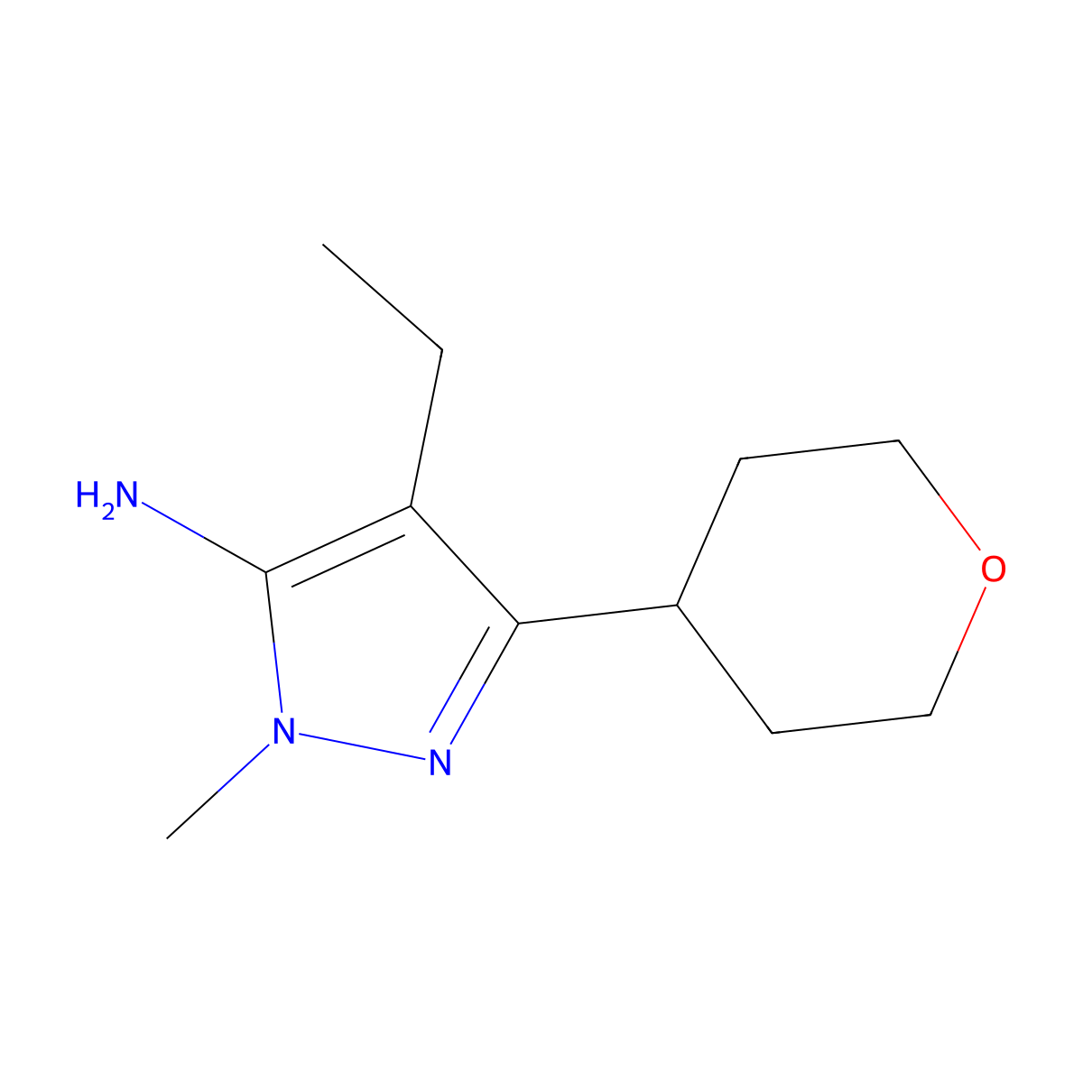 4-Ethyl-1-methyl-3-(tetrahydro-2h-pyran-4-yl)-1h-pyrazol-5-amine molecular structure, CAS 1344084-47-4