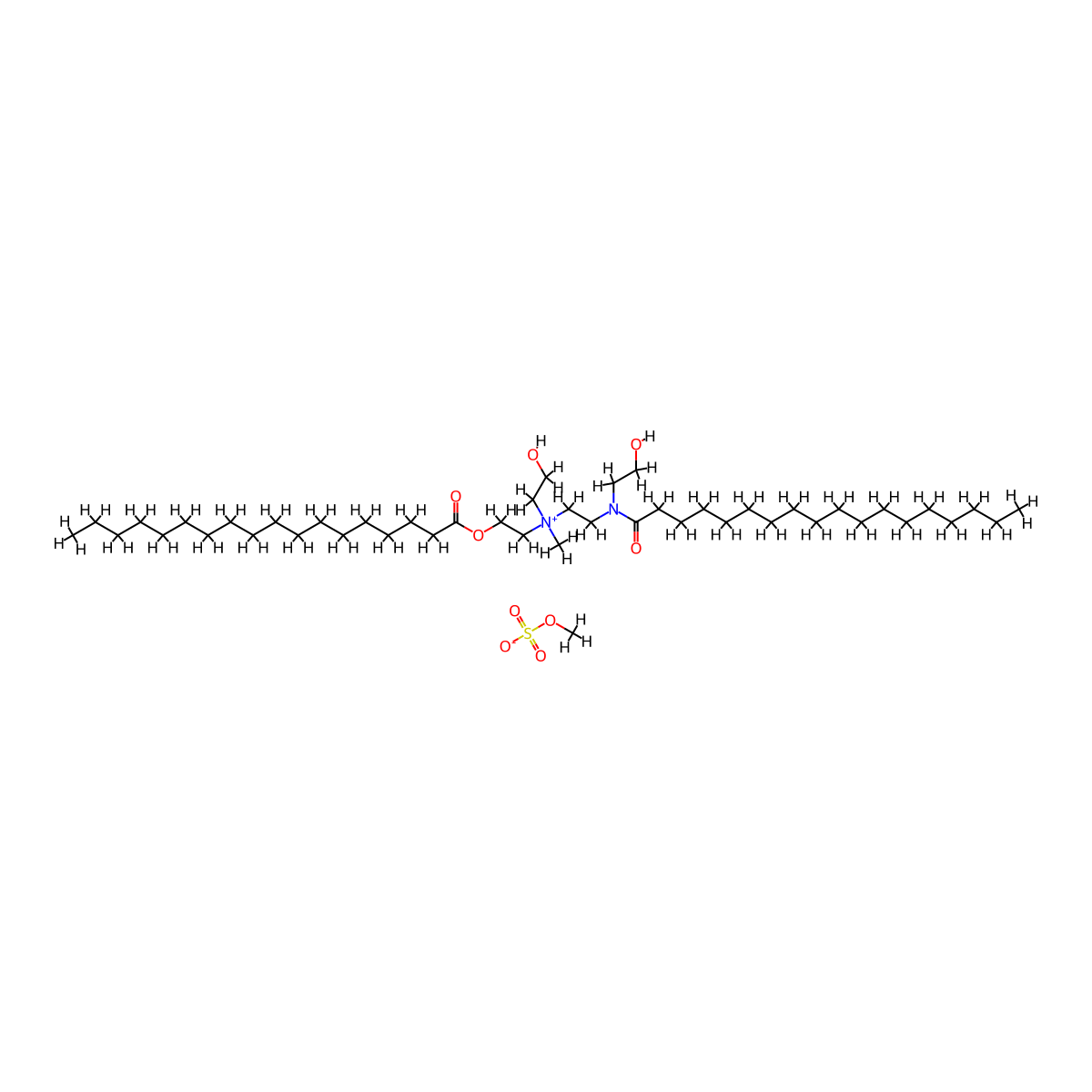 Ethanaminium, N-(2-hydroxyethyl)-N-(2-((2-hydroxyethyl)(1-oxooctadecyl)amino)ethyl)-N-methyl-2-((1-oxooctadecyl)oxy)-, methyl sulfate (1:1) molecular structure, CAS 13441-22-0