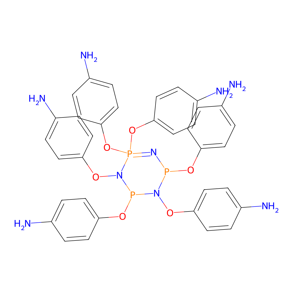 4,4',4'',4''',4'''',4'''''-((1,3,5,2L5,4,6-triazatriphosphinine-1,2,2,4,5,6-hexayl)hexakis(oxy))hexaaniline molecular structure, CAS 13441-26-4