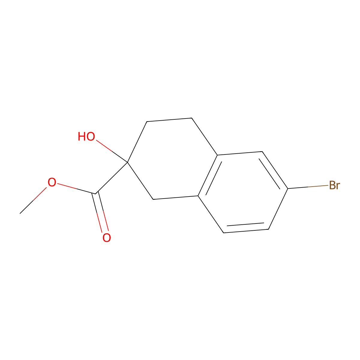 Methyl 6-bromo-2-hydroxy-1,2,3,4-tetrahydronaphthalene-2-carboxylate molecular structure, CAS 1344101-56-9