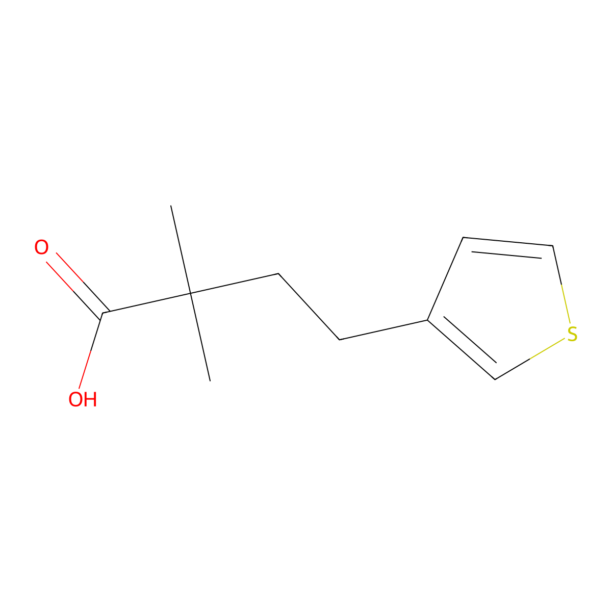 2,2-Dimethyl-4-(thiophen-3-yl)butanoic acid molecular structure, CAS 1344103-77-0