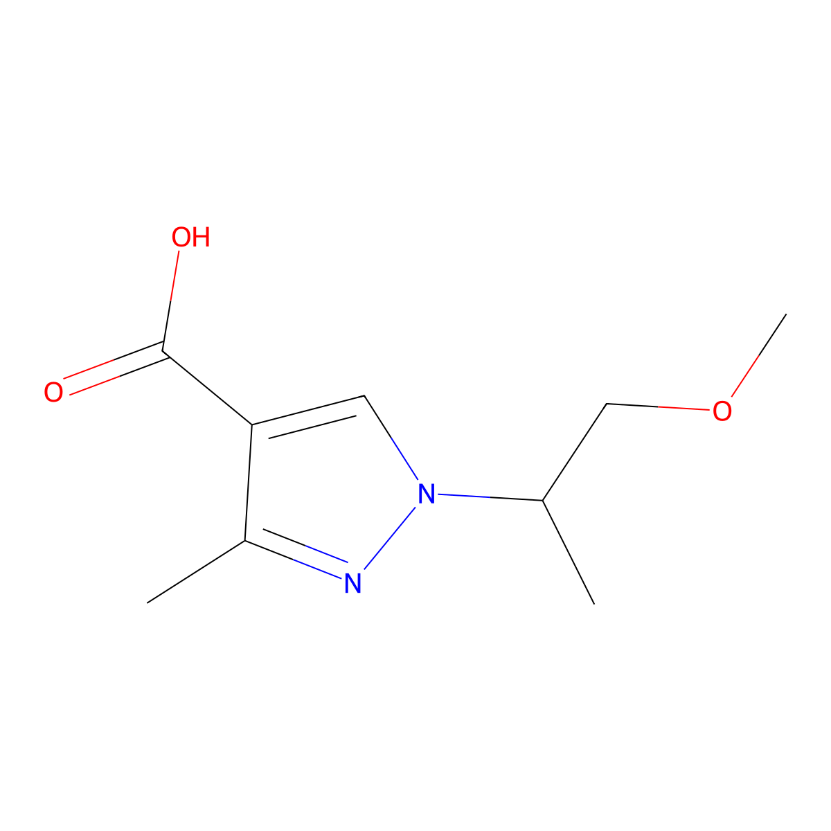1-(1-methoxypropan-2-yl)-3-methyl-1H-pyrazole-4-carboxylic acid molecular structure, CAS 1344109-81-4