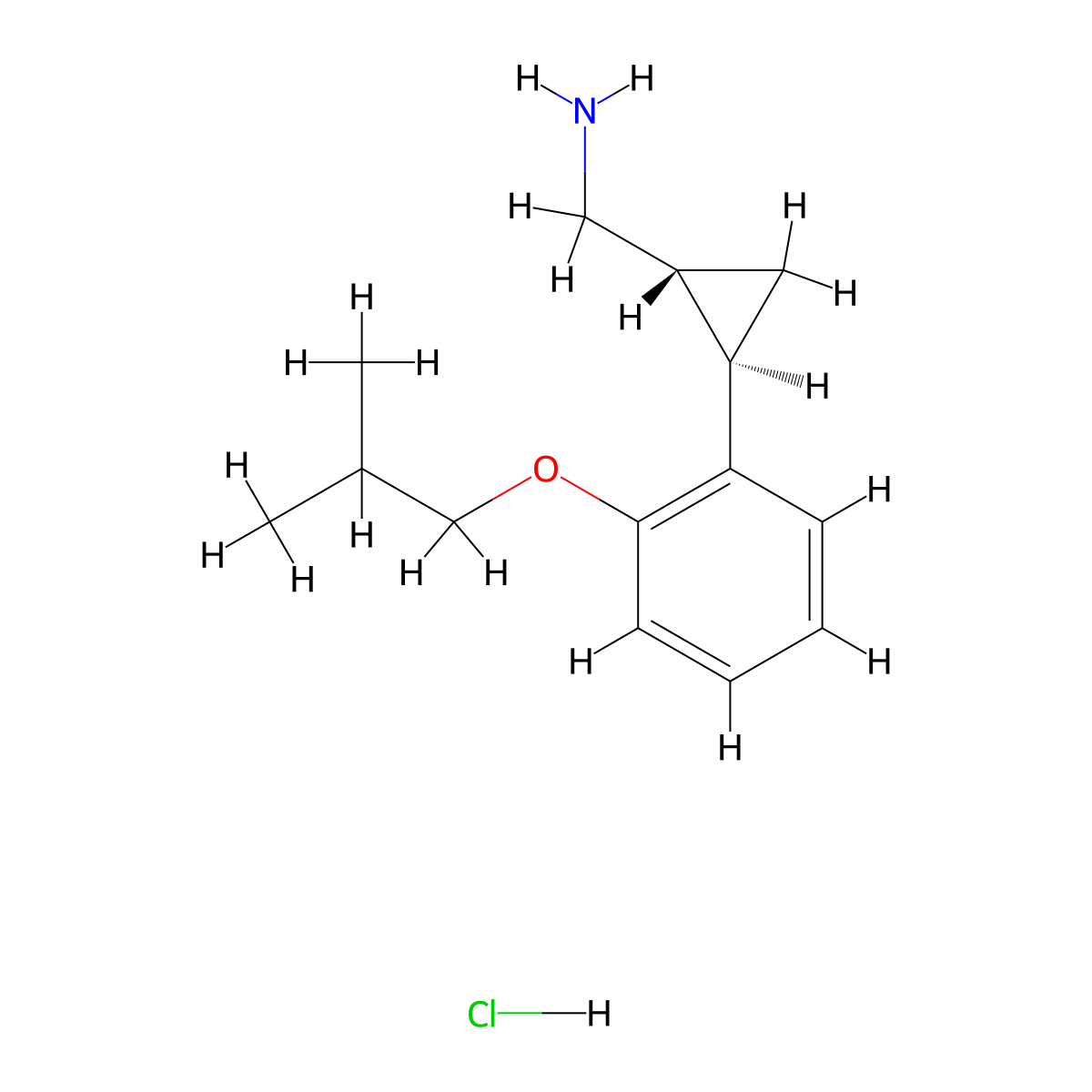 trans-(2-(2-Isobutoxyphenyl)cyclopropyl)methanamine hydrochloride molecular structure, CAS 1344119-14-7